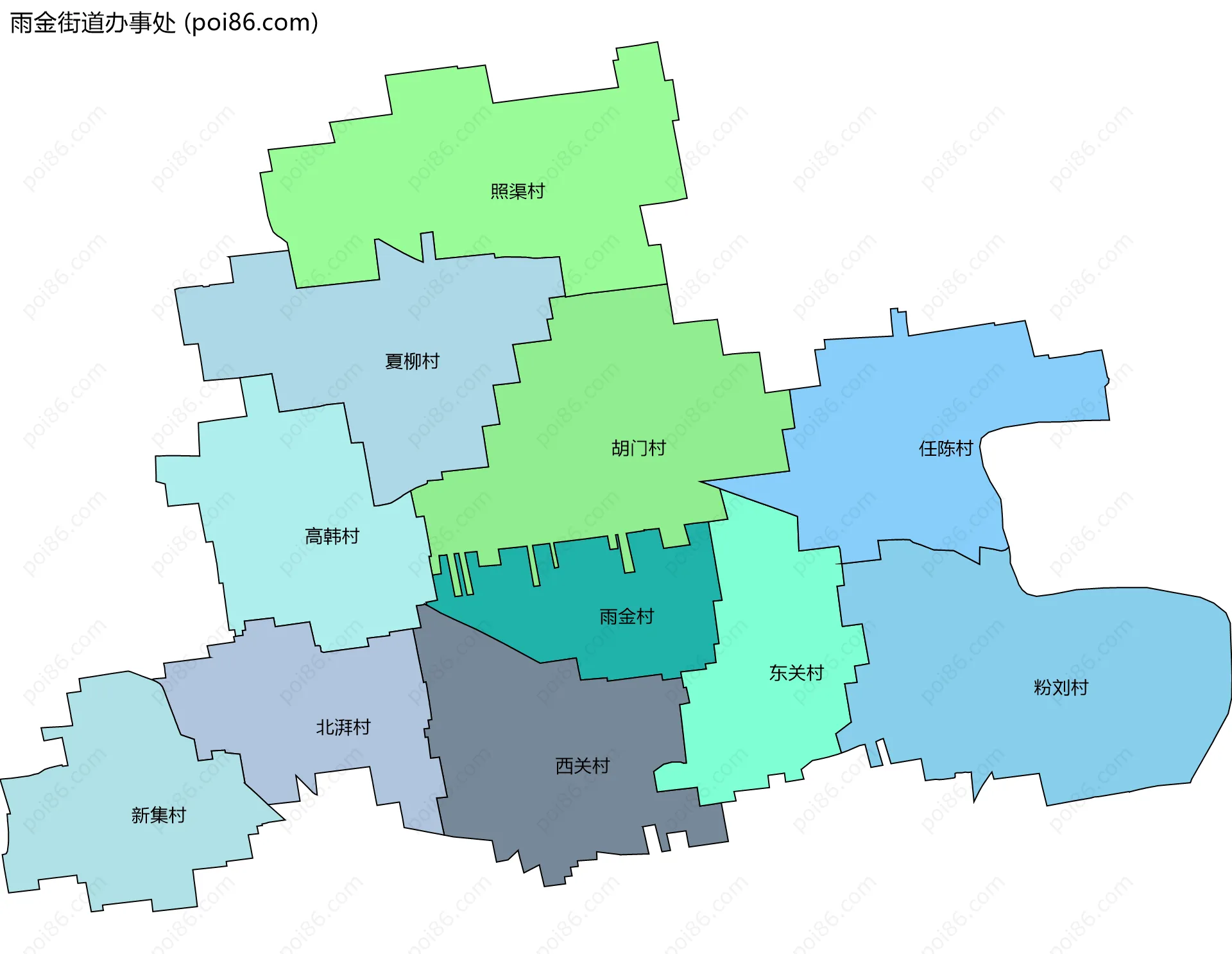 雨金街道办事处边界地图(五级行政区划)