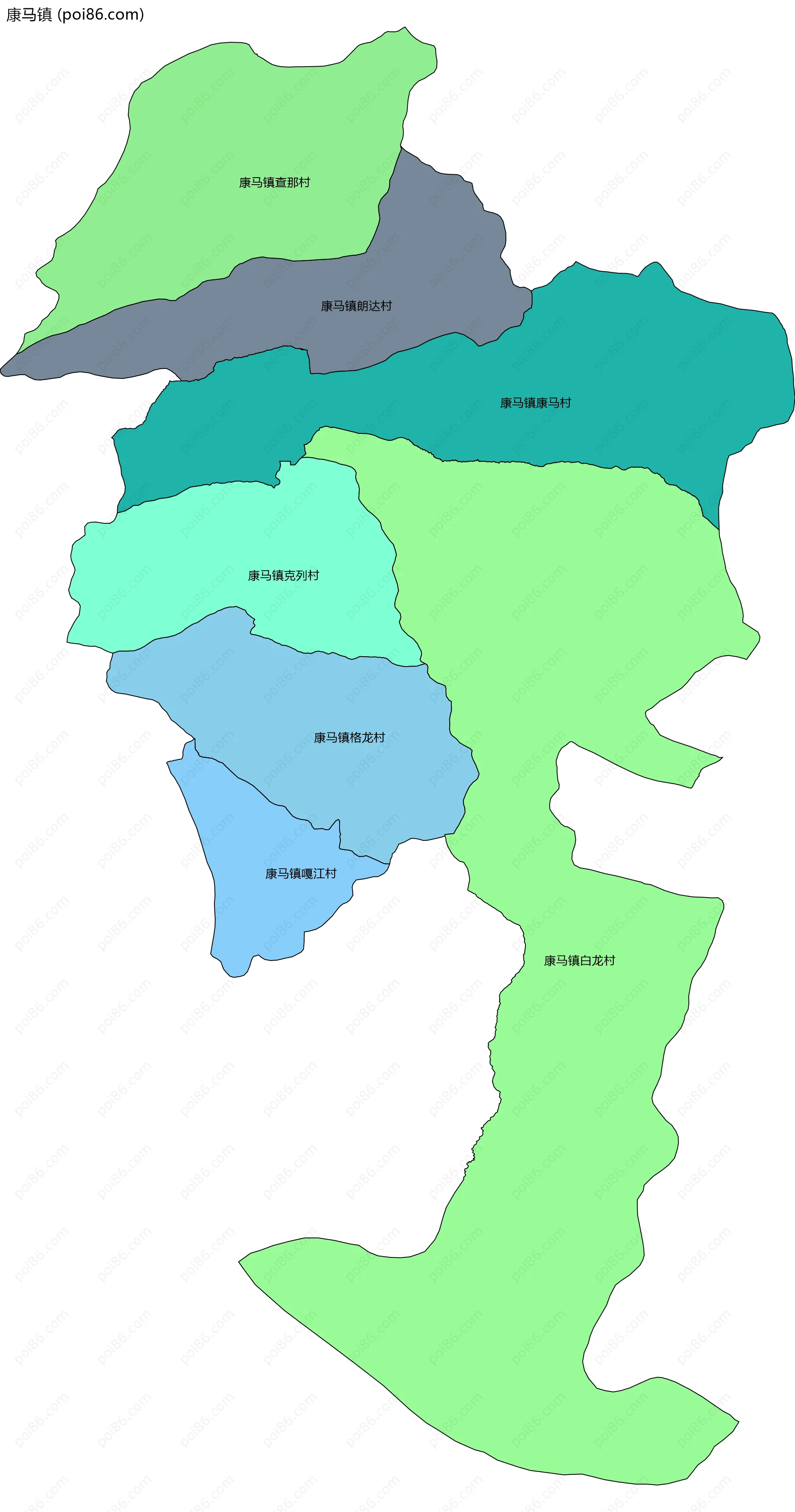 康马镇边界地图(五级行政区划)