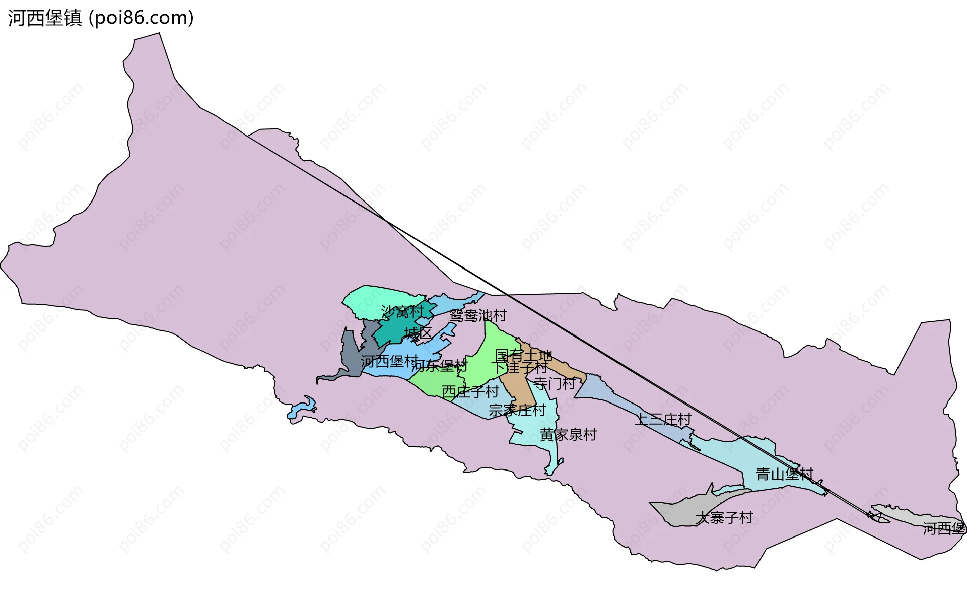 河西堡镇边界地图(五级行政区划)