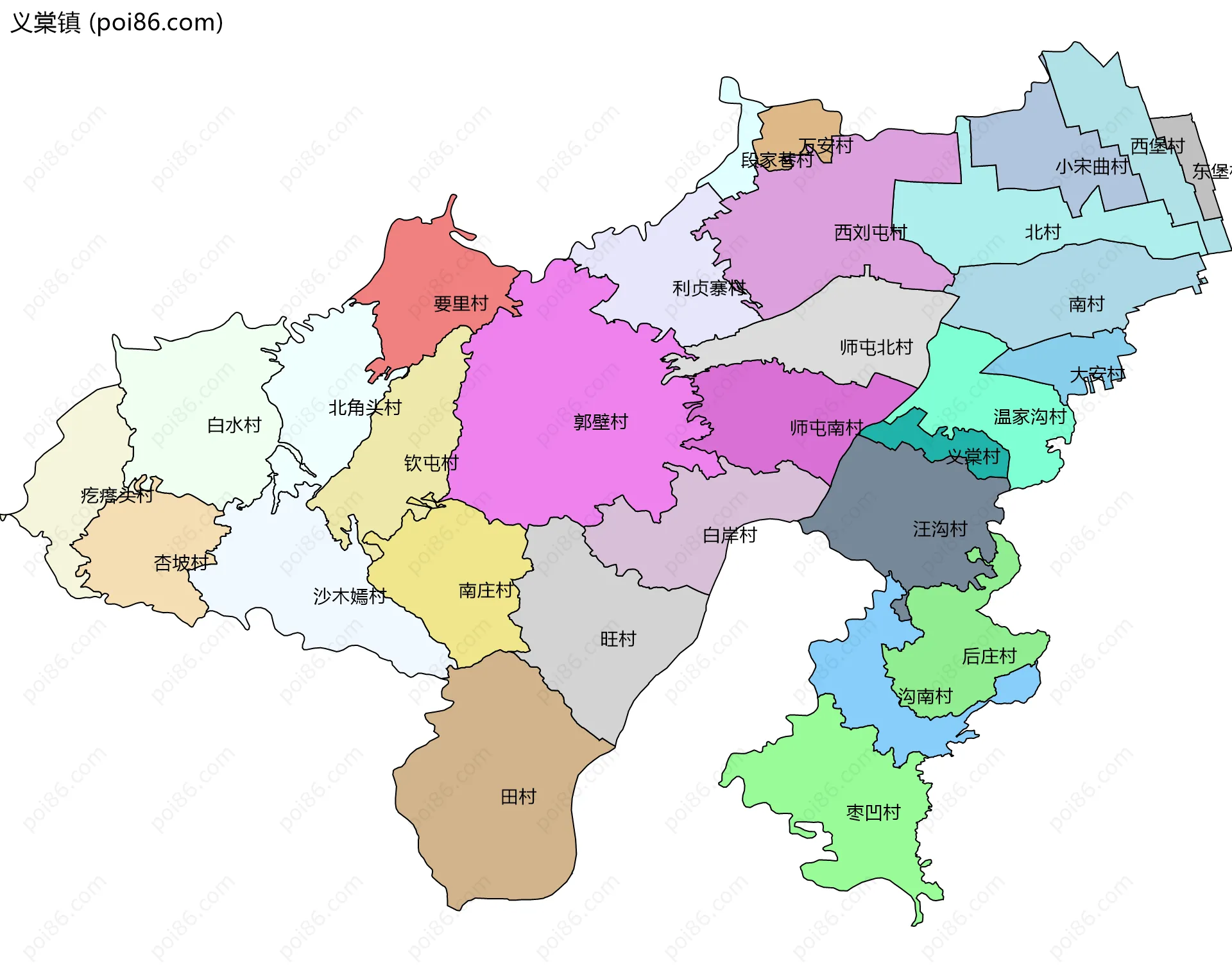 义棠镇边界地图(五级行政区划)