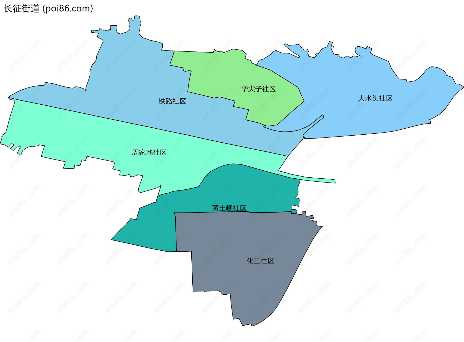 长征街道边界地图(五级行政区划)