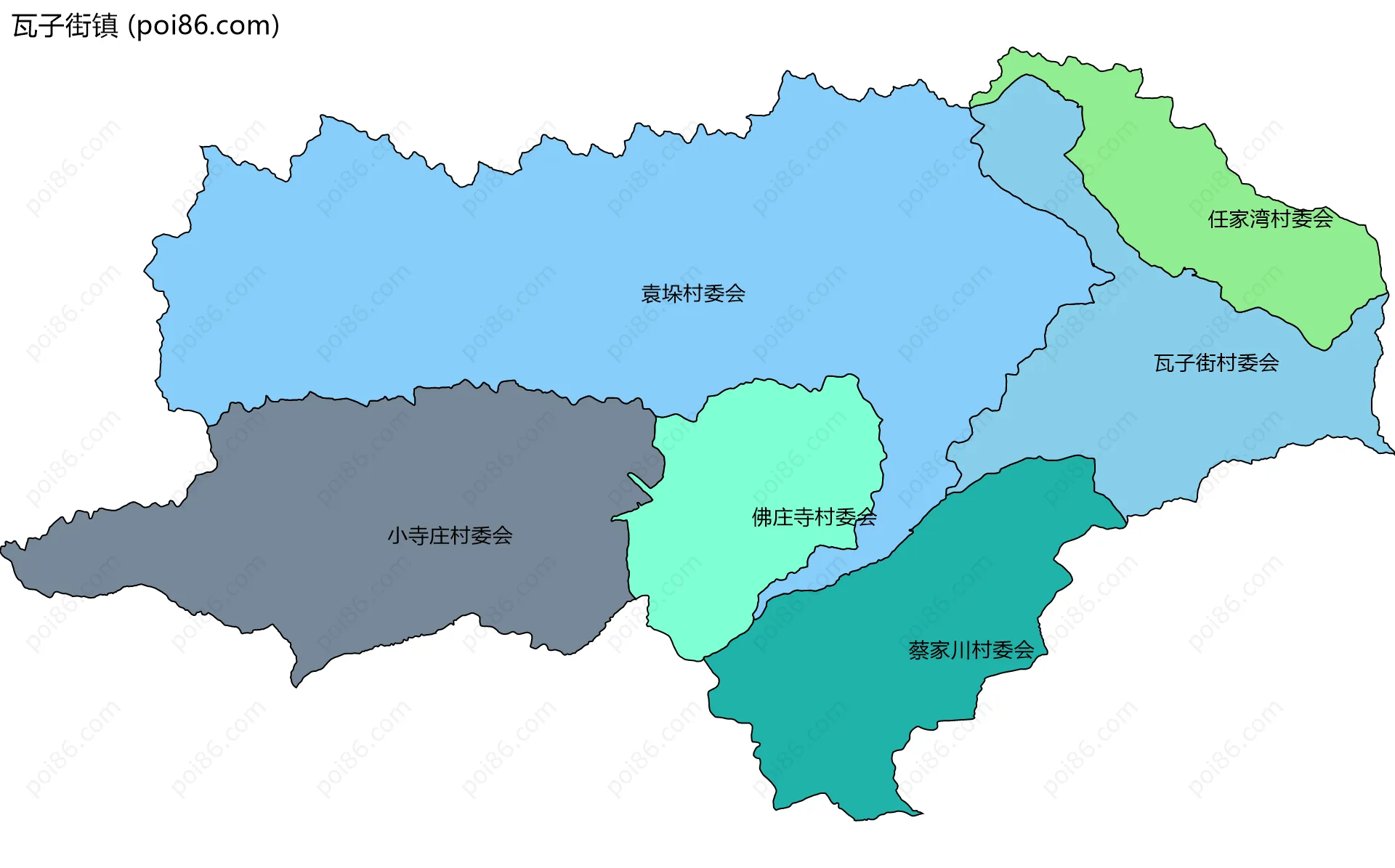 瓦子街镇边界地图(五级行政区划)