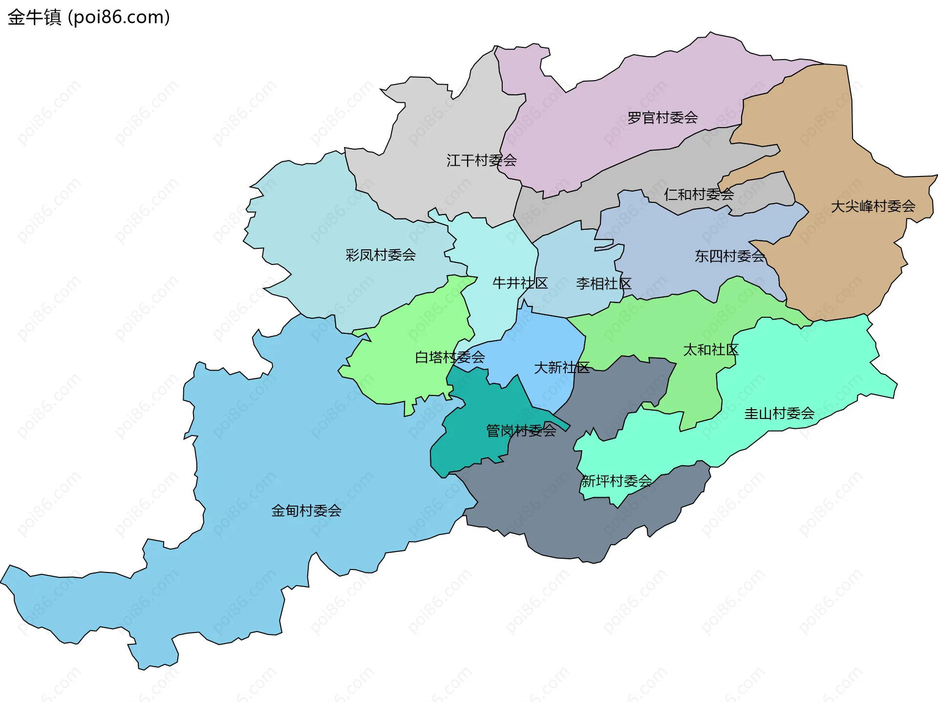 金牛镇边界地图(五级行政区划)
