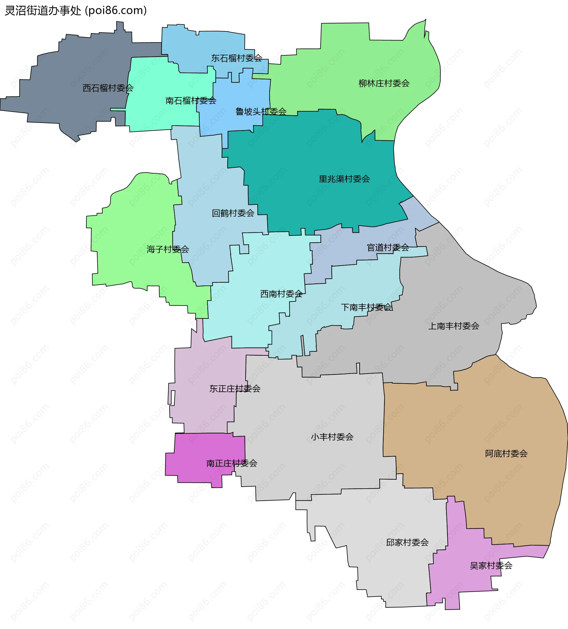 灵沼街道办事处边界地图(五级行政区划)