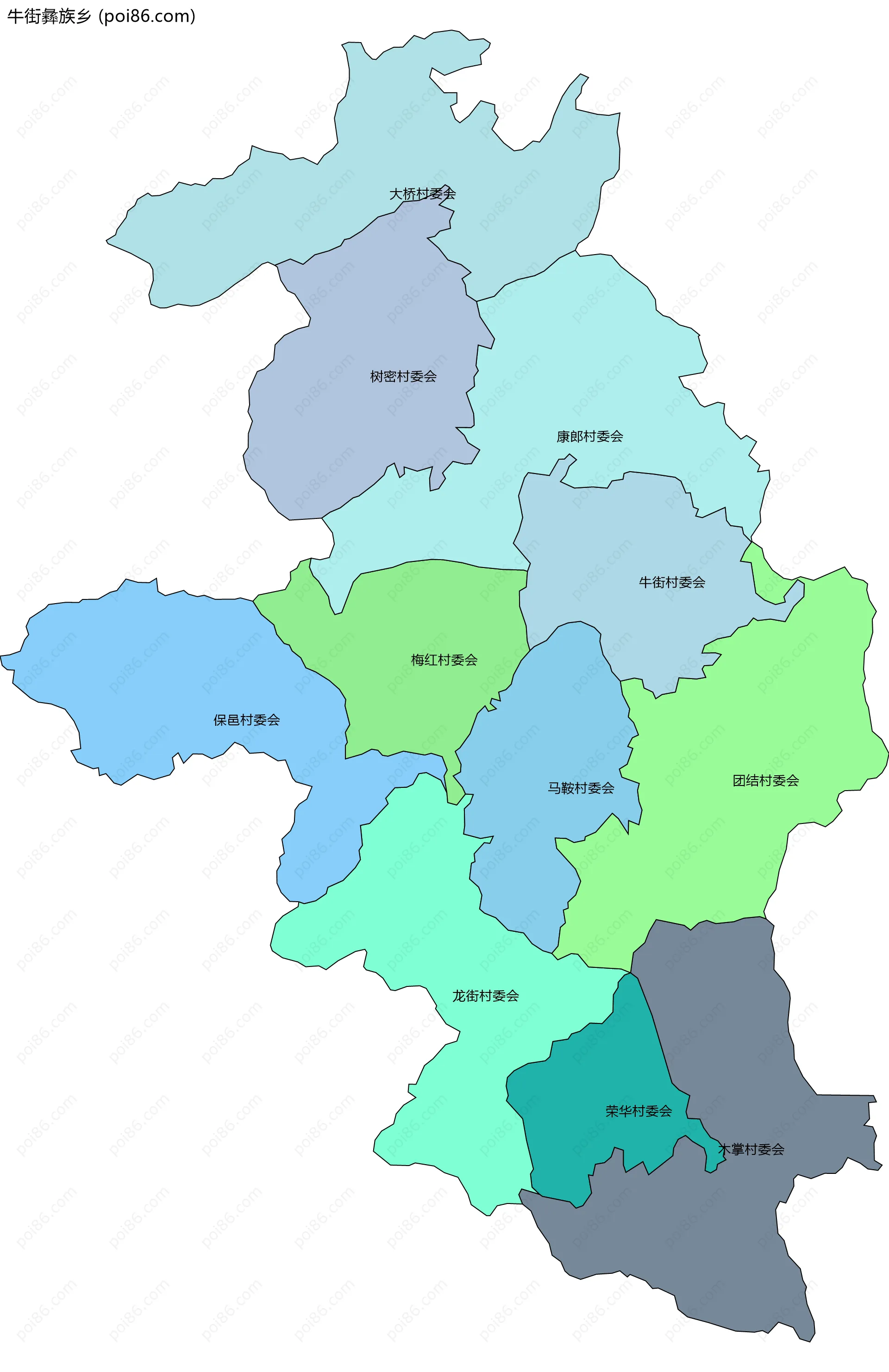 牛街彝族乡边界地图(五级行政区划)