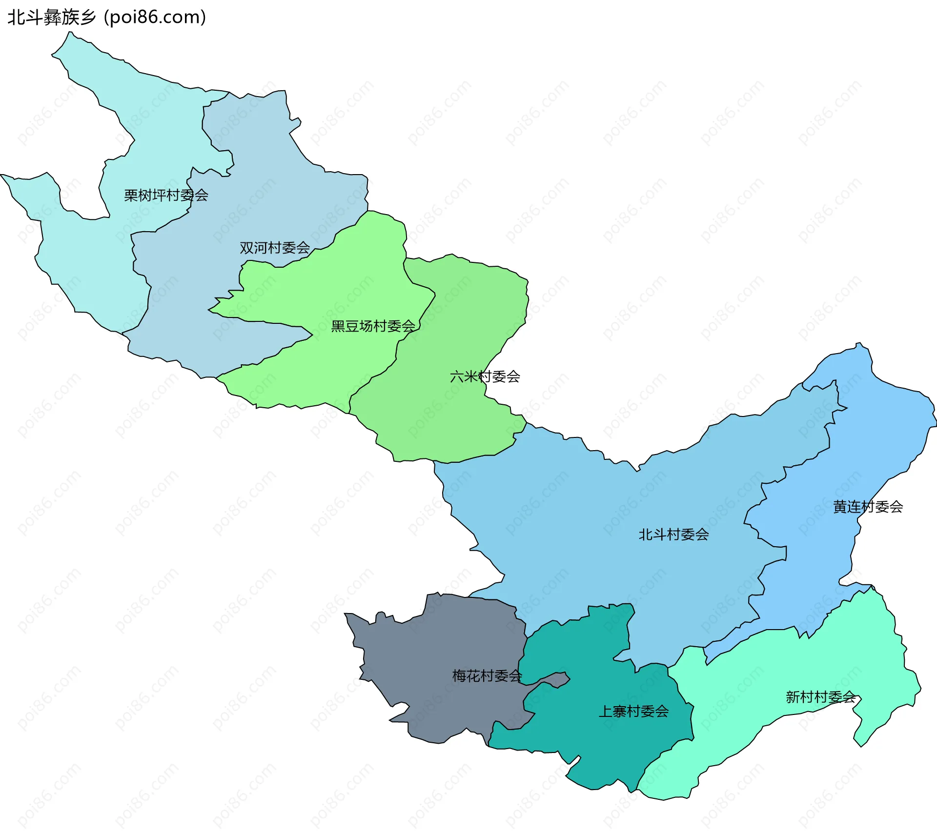 北斗彝族乡边界地图(五级行政区划)