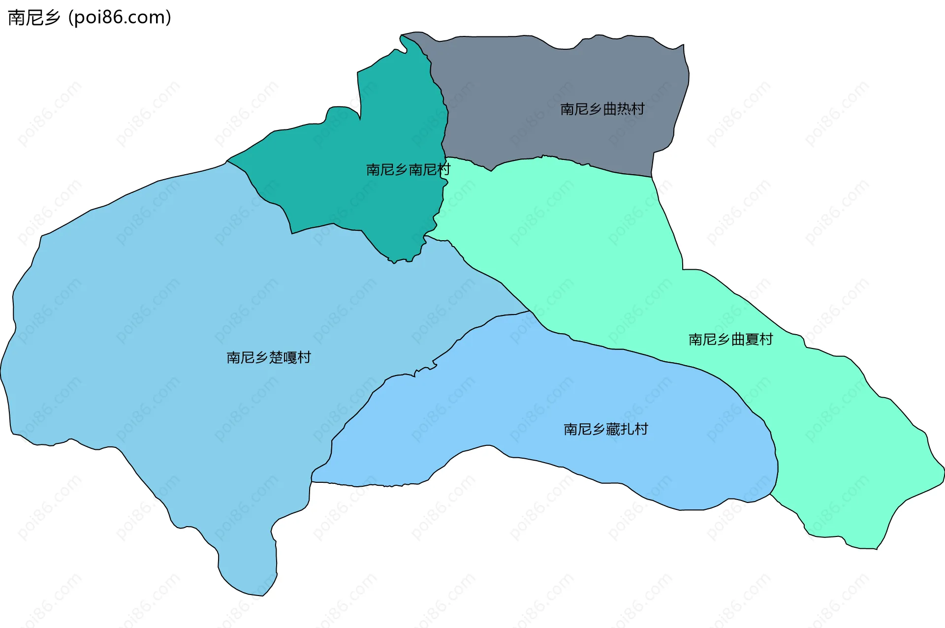 南尼乡边界地图(五级行政区划)