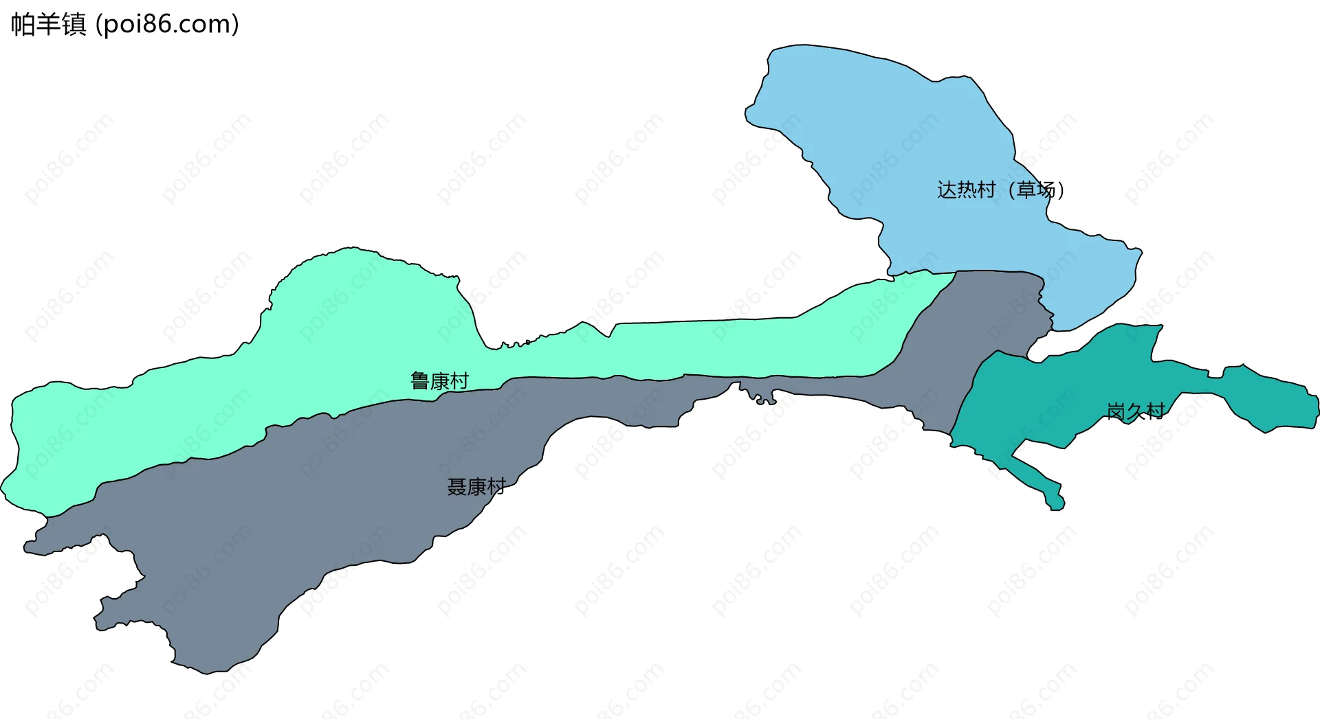 帕羊镇边界地图(五级行政区划)