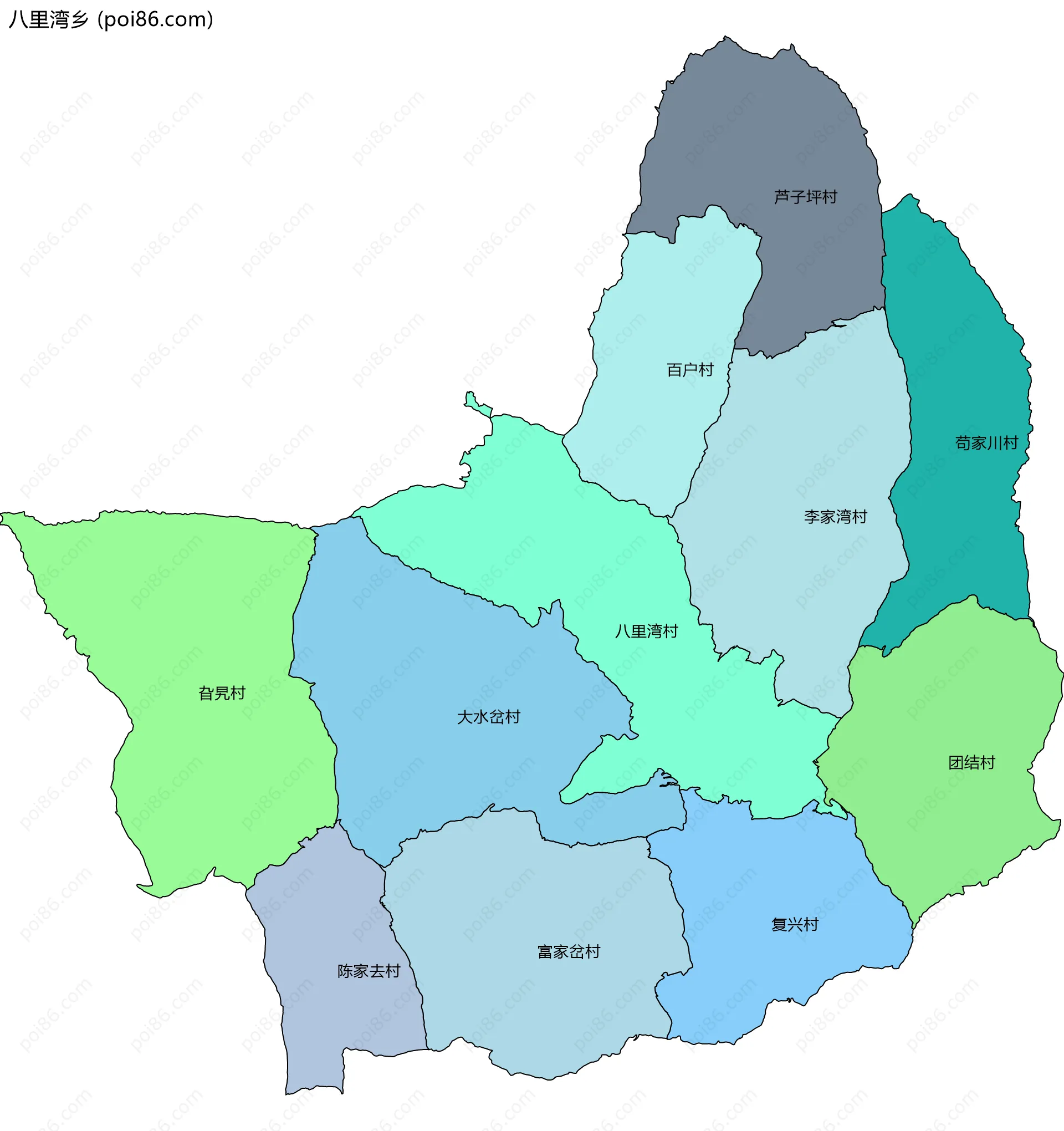 八里湾乡边界地图(五级行政区划)