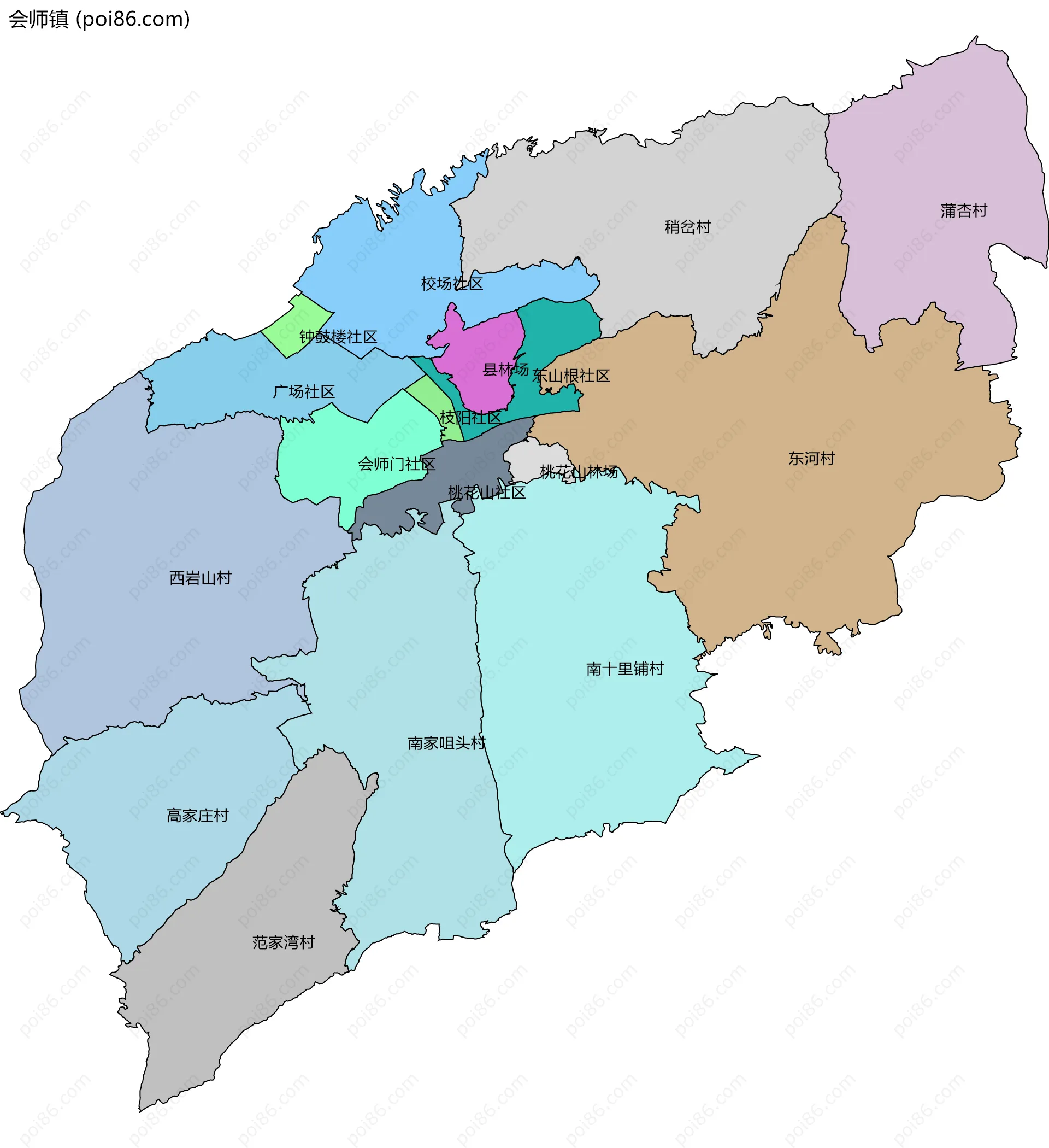 会师镇边界地图(五级行政区划)