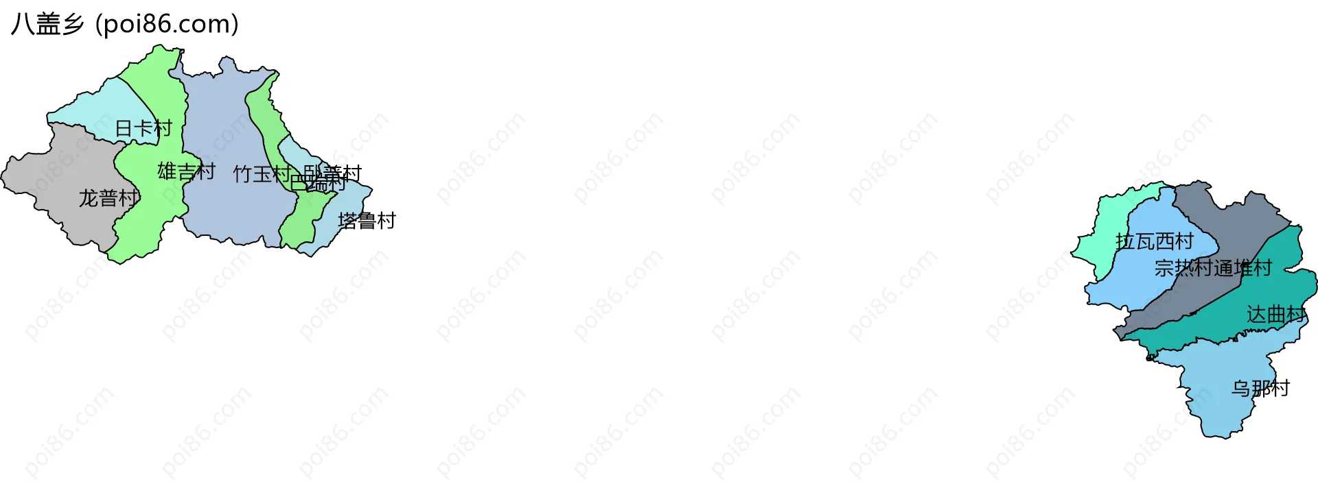 八盖乡边界地图(五级行政区划)
