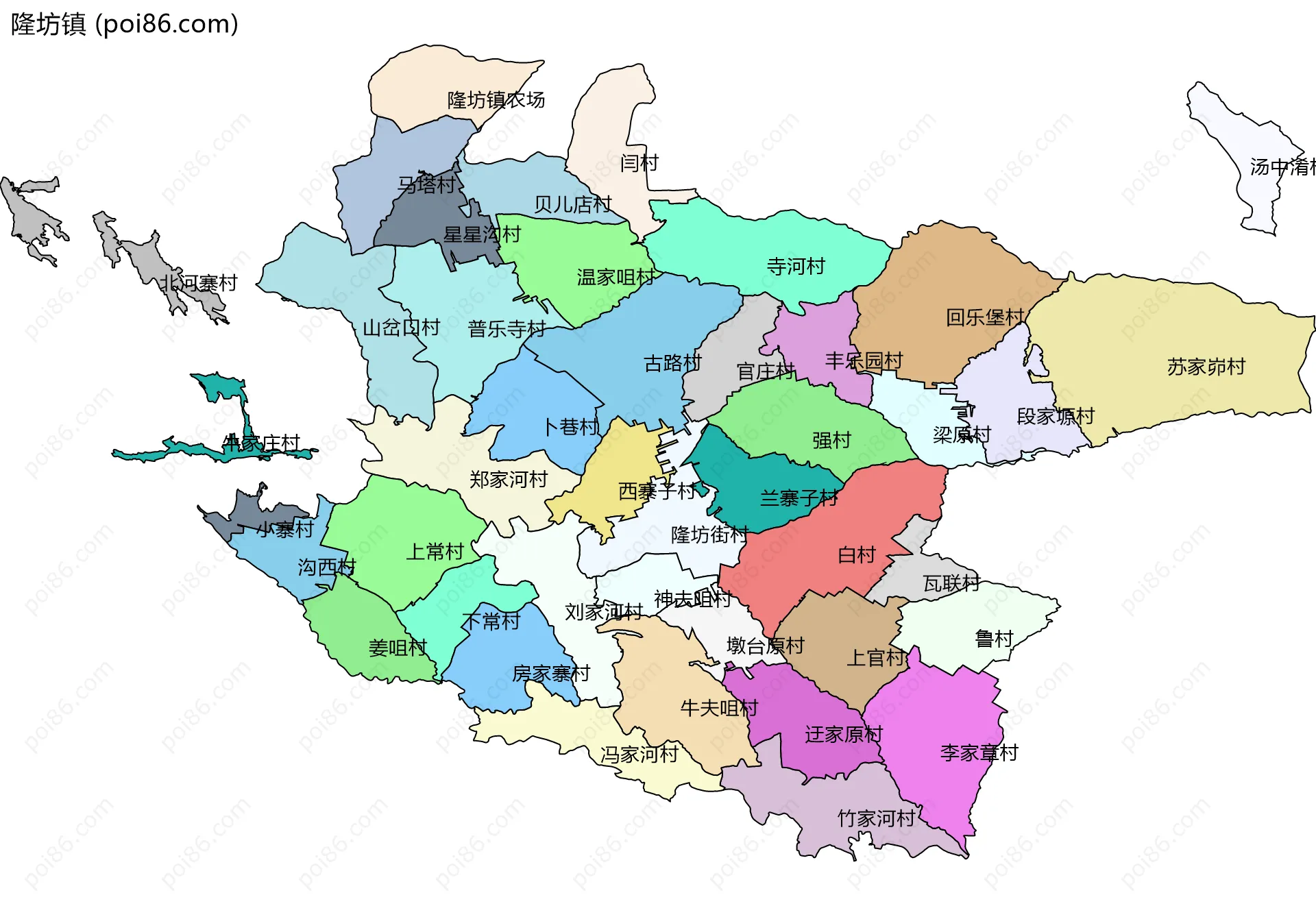 隆坊镇边界地图(五级行政区划)