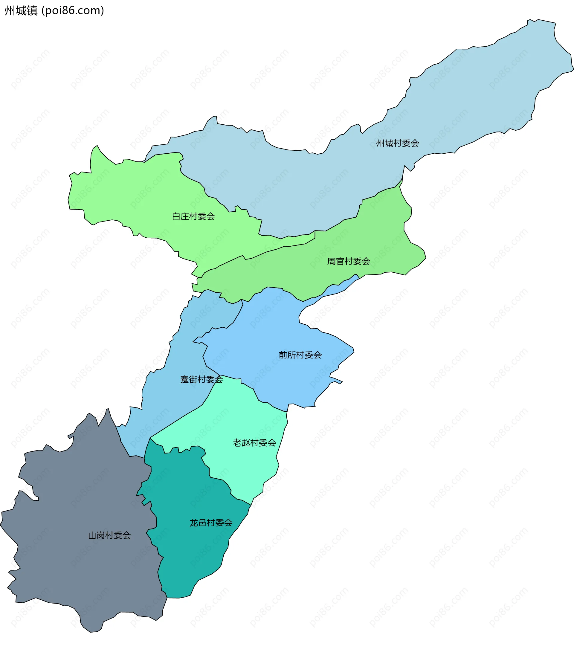 州城镇边界地图(五级行政区划)