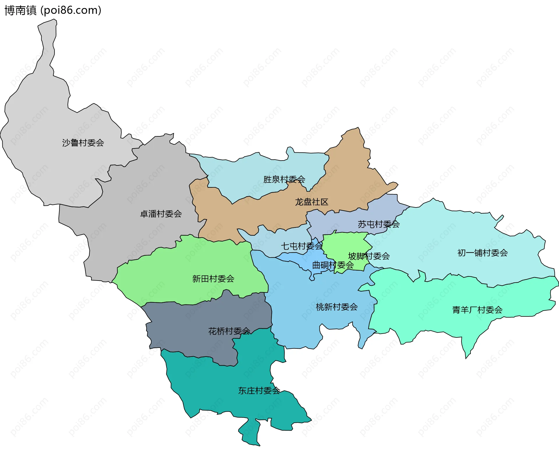 博南镇边界地图(五级行政区划)