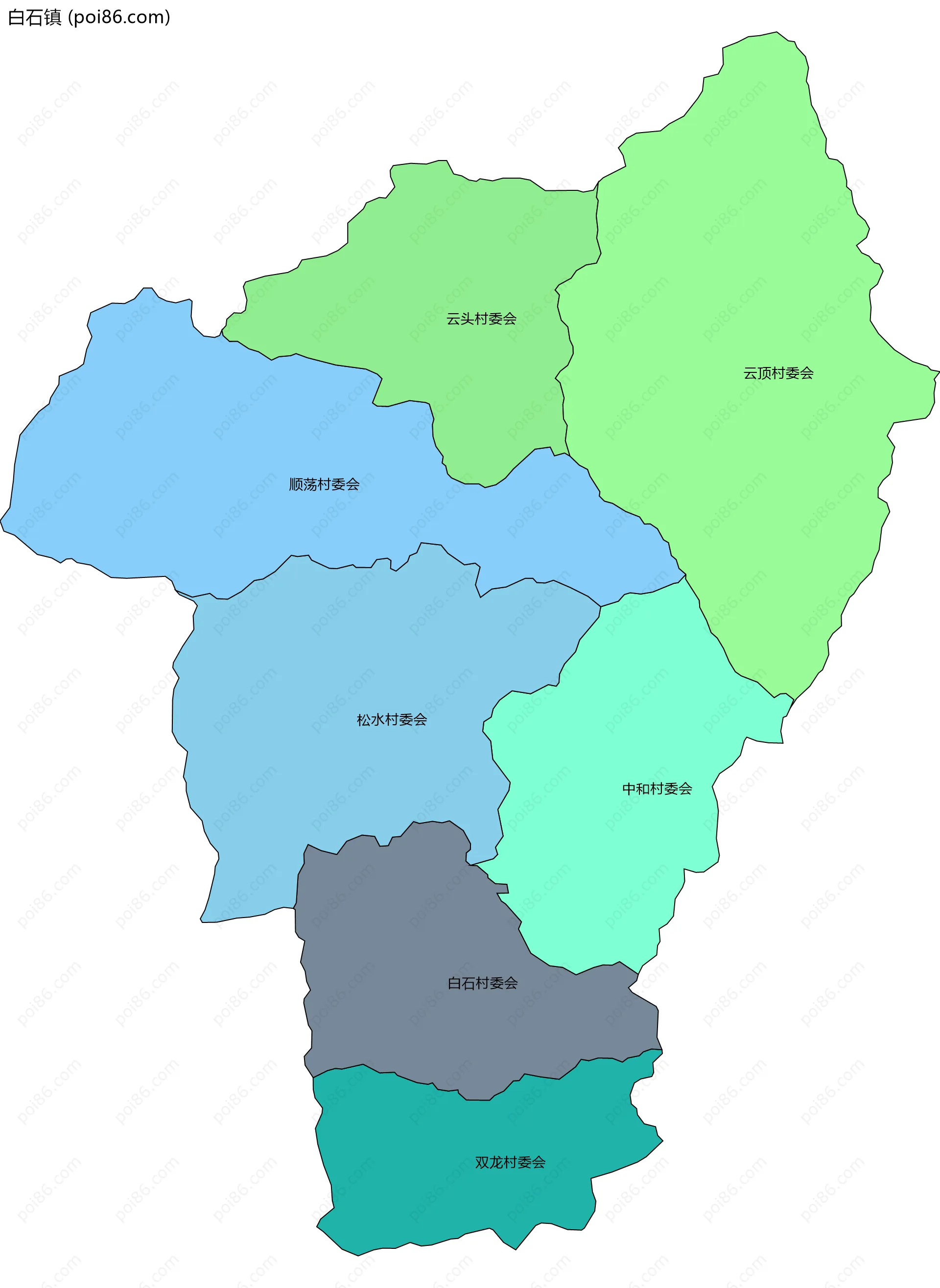 白石镇边界地图(五级行政区划)