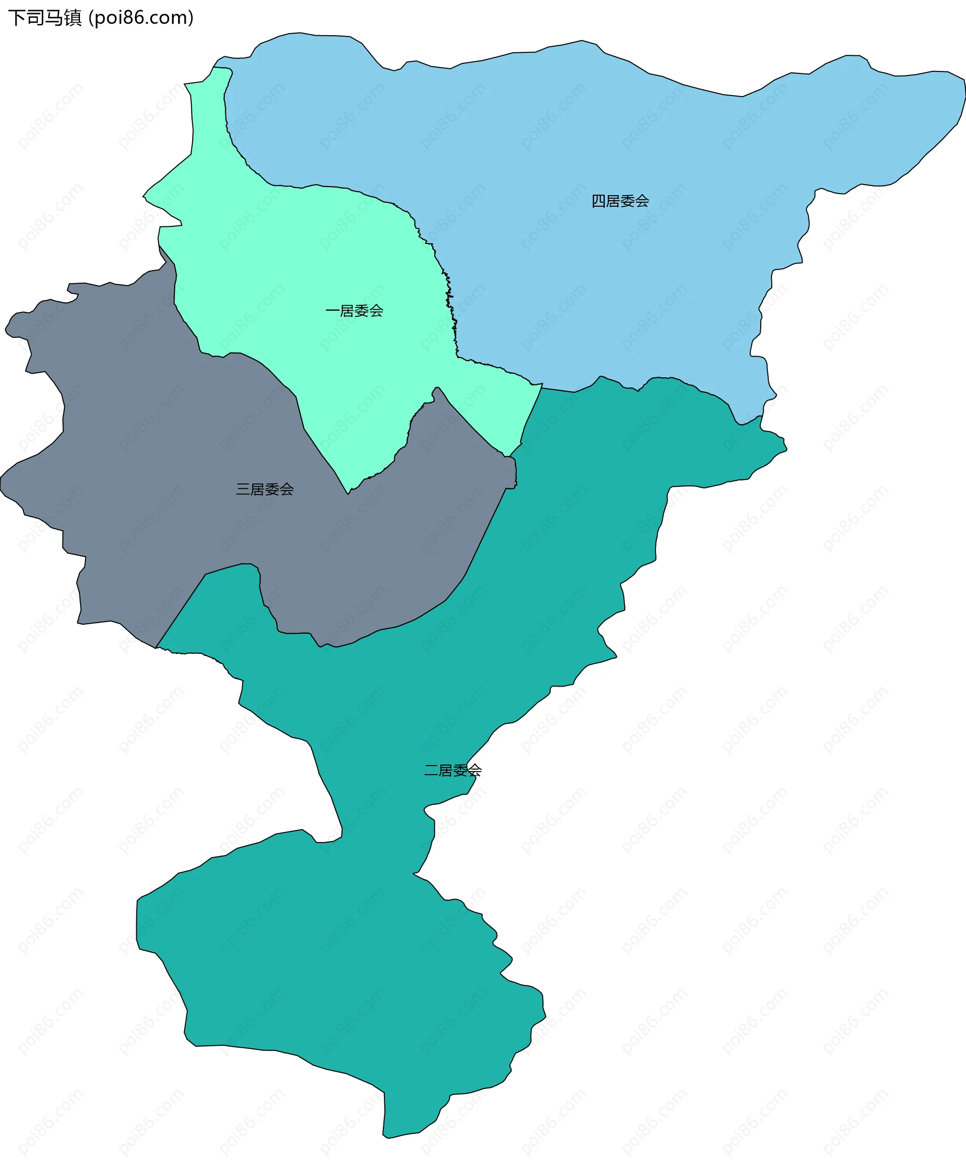 下司马镇边界地图(五级行政区划)