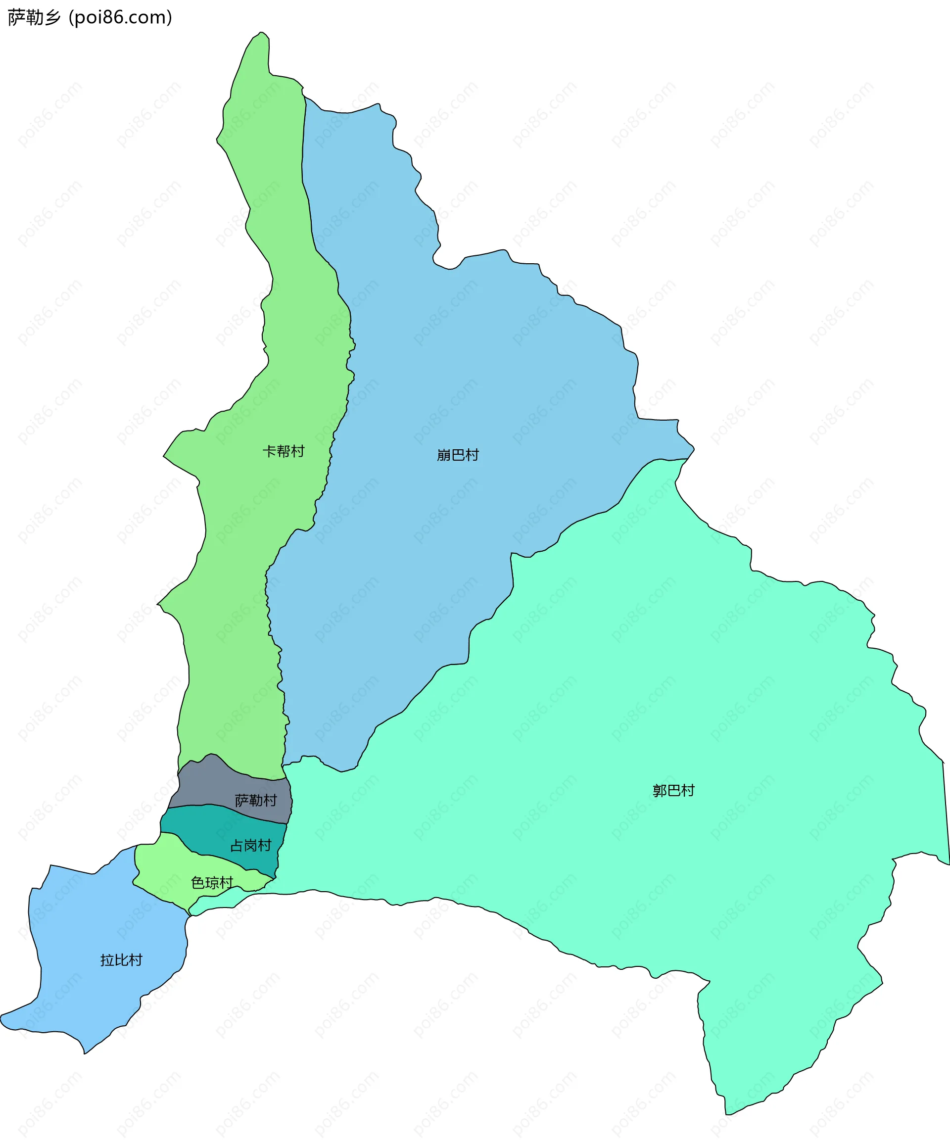 萨勒乡边界地图(五级行政区划)