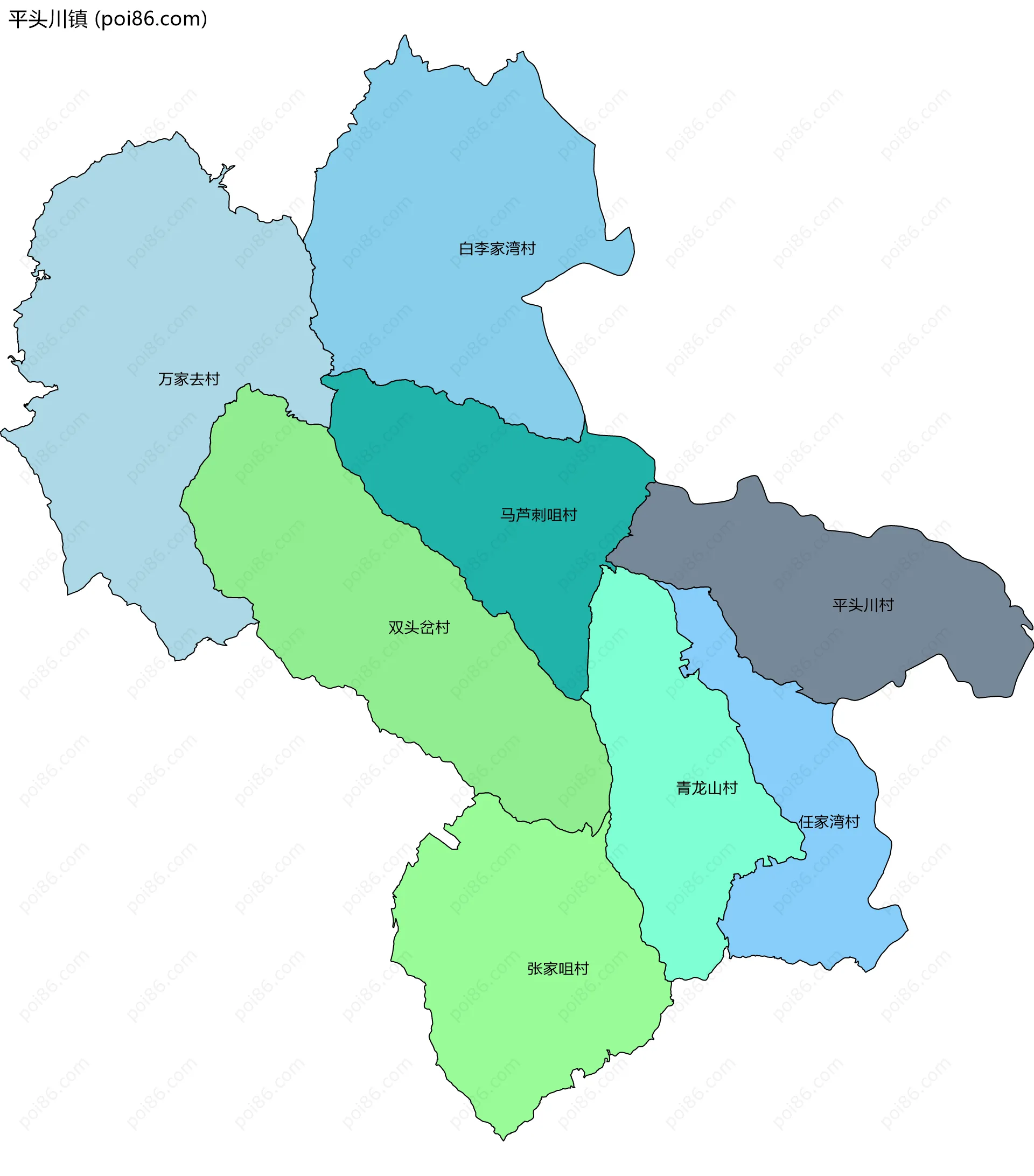 平头川镇边界地图(五级行政区划)