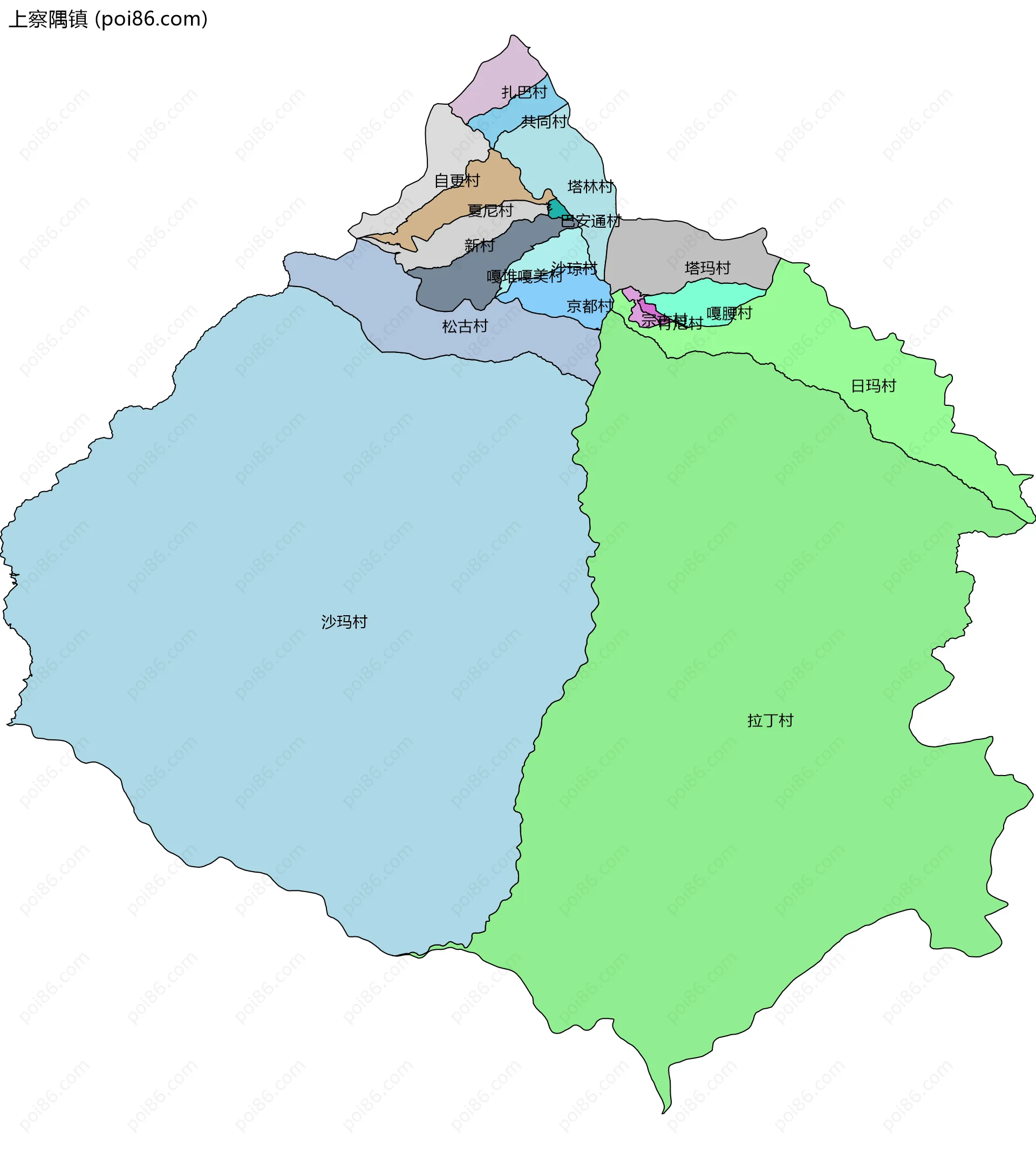 上察隅镇边界地图(五级行政区划)