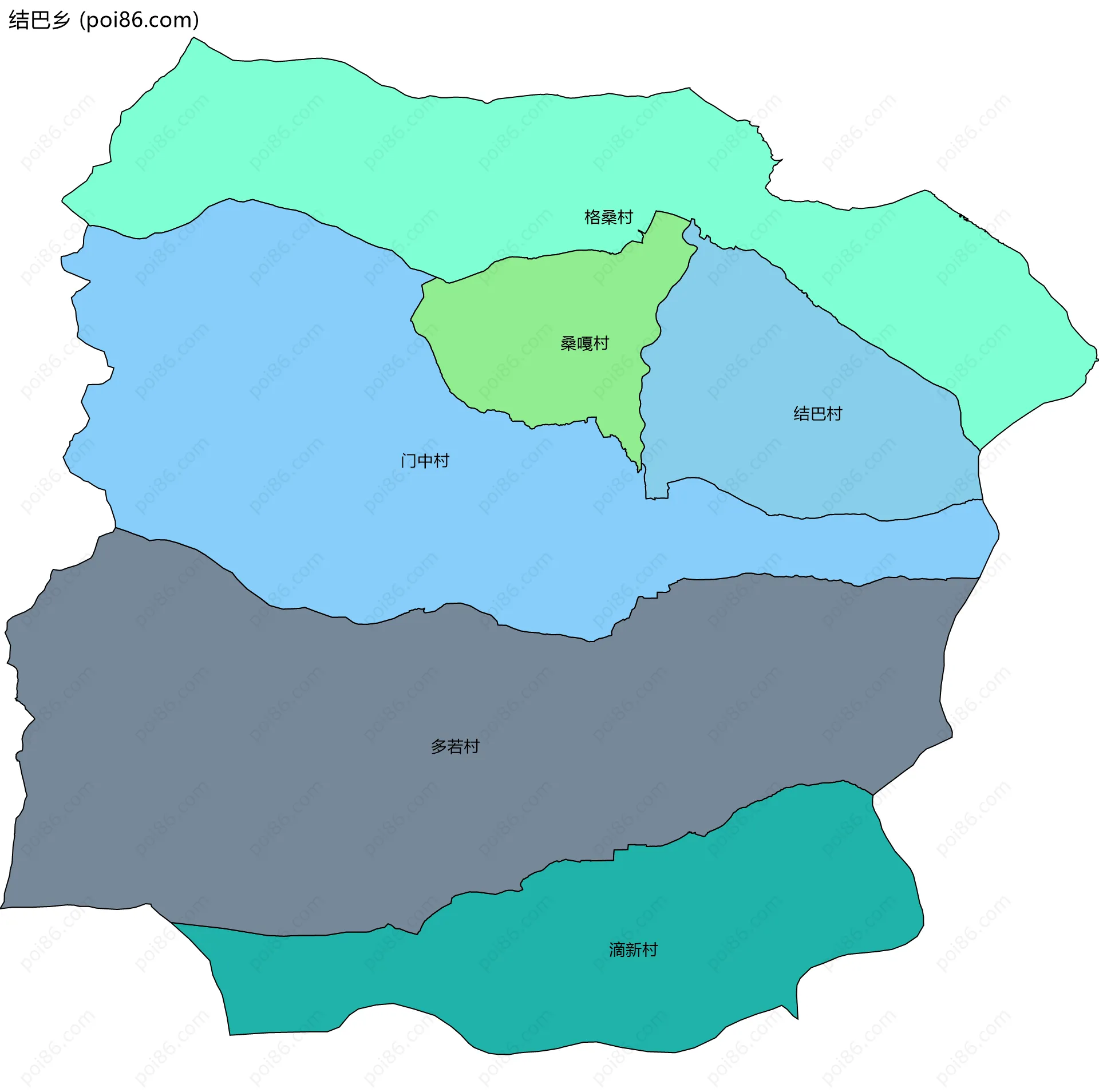 结巴乡边界地图(五级行政区划)