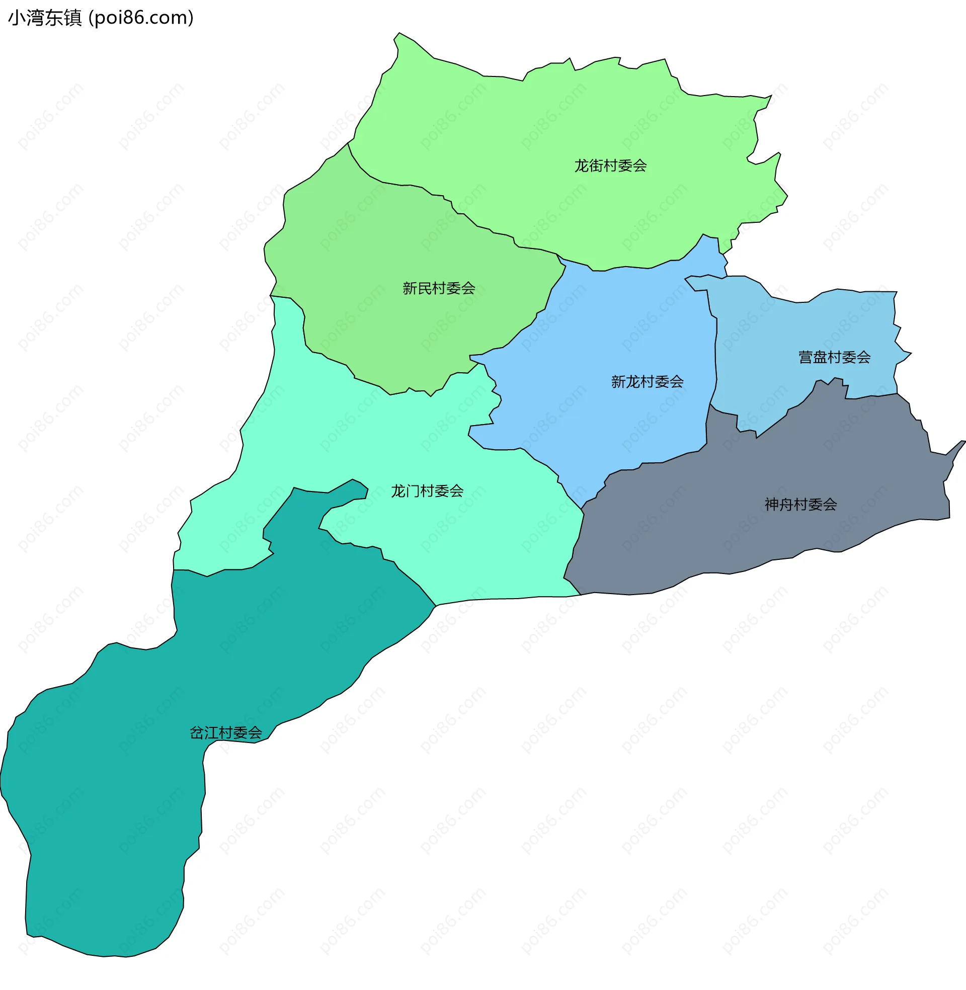 小湾东镇边界地图(五级行政区划)