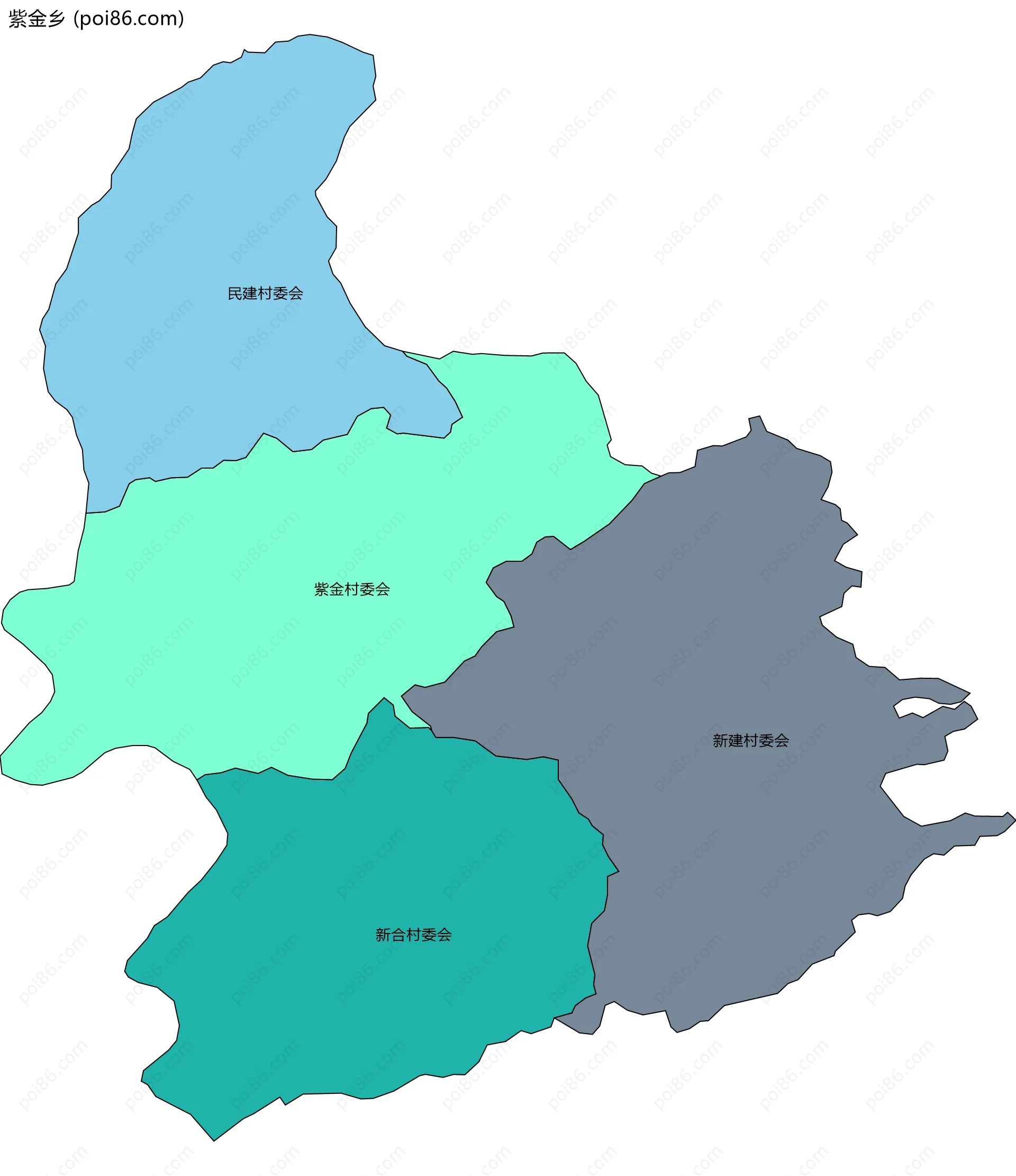 紫金乡边界地图(五级行政区划)