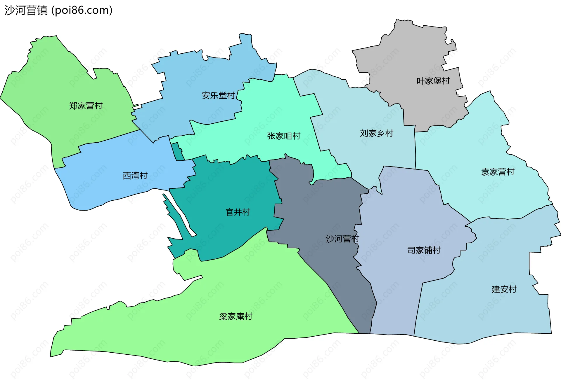 沙河营镇边界地图(五级行政区划)