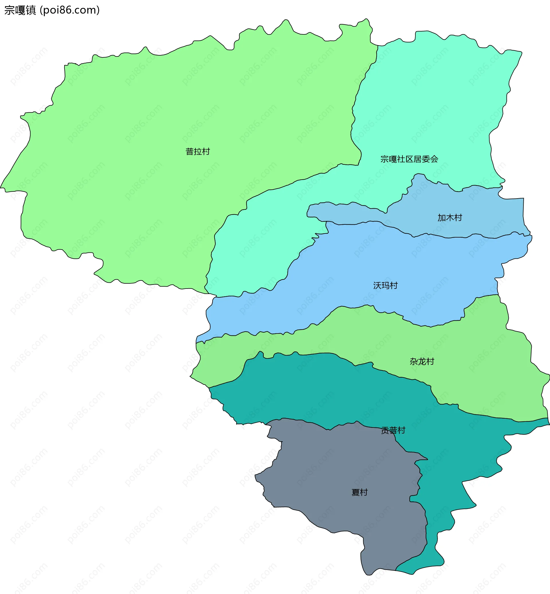 宗嘎镇边界地图(五级行政区划)