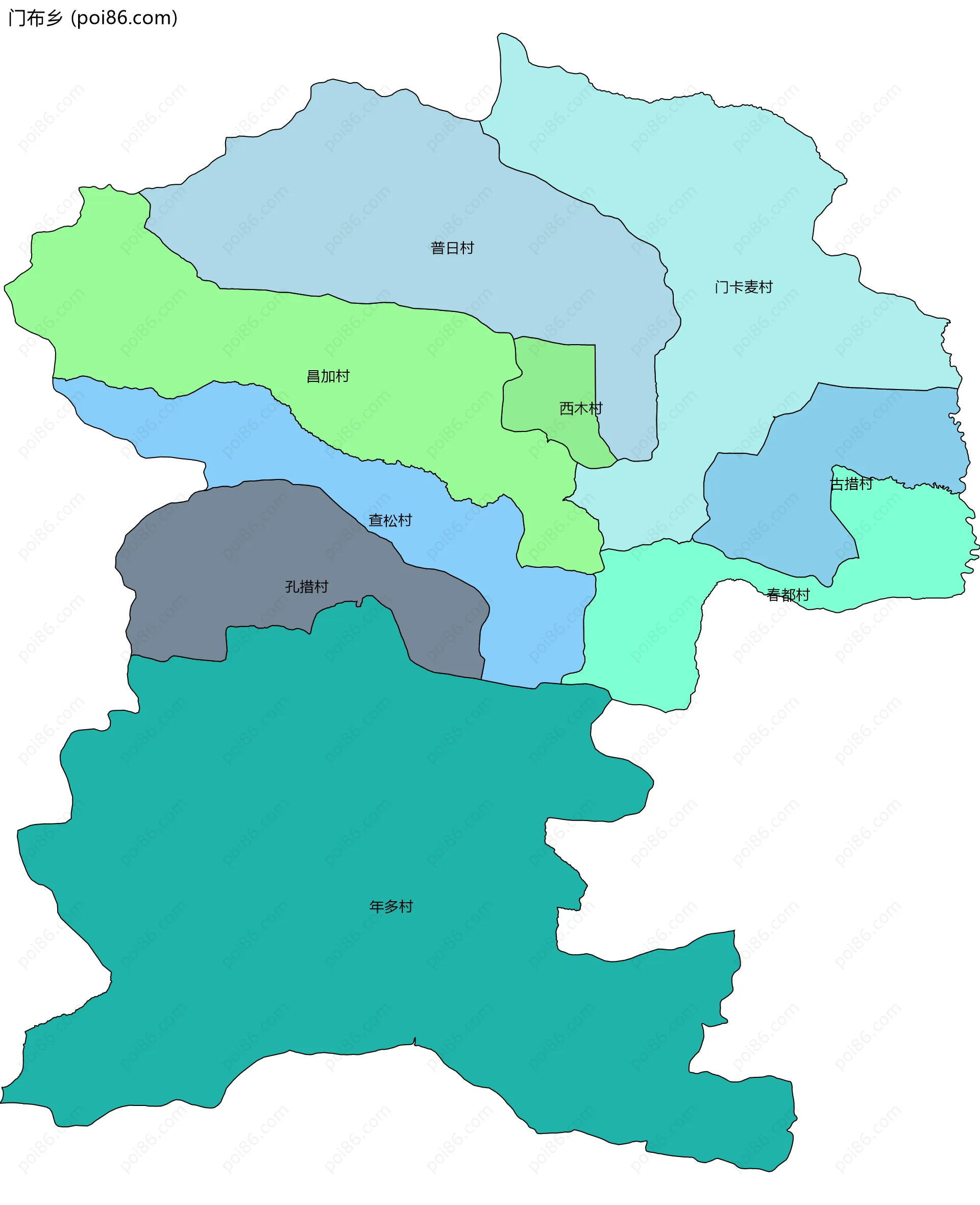 门布乡边界地图(五级行政区划)