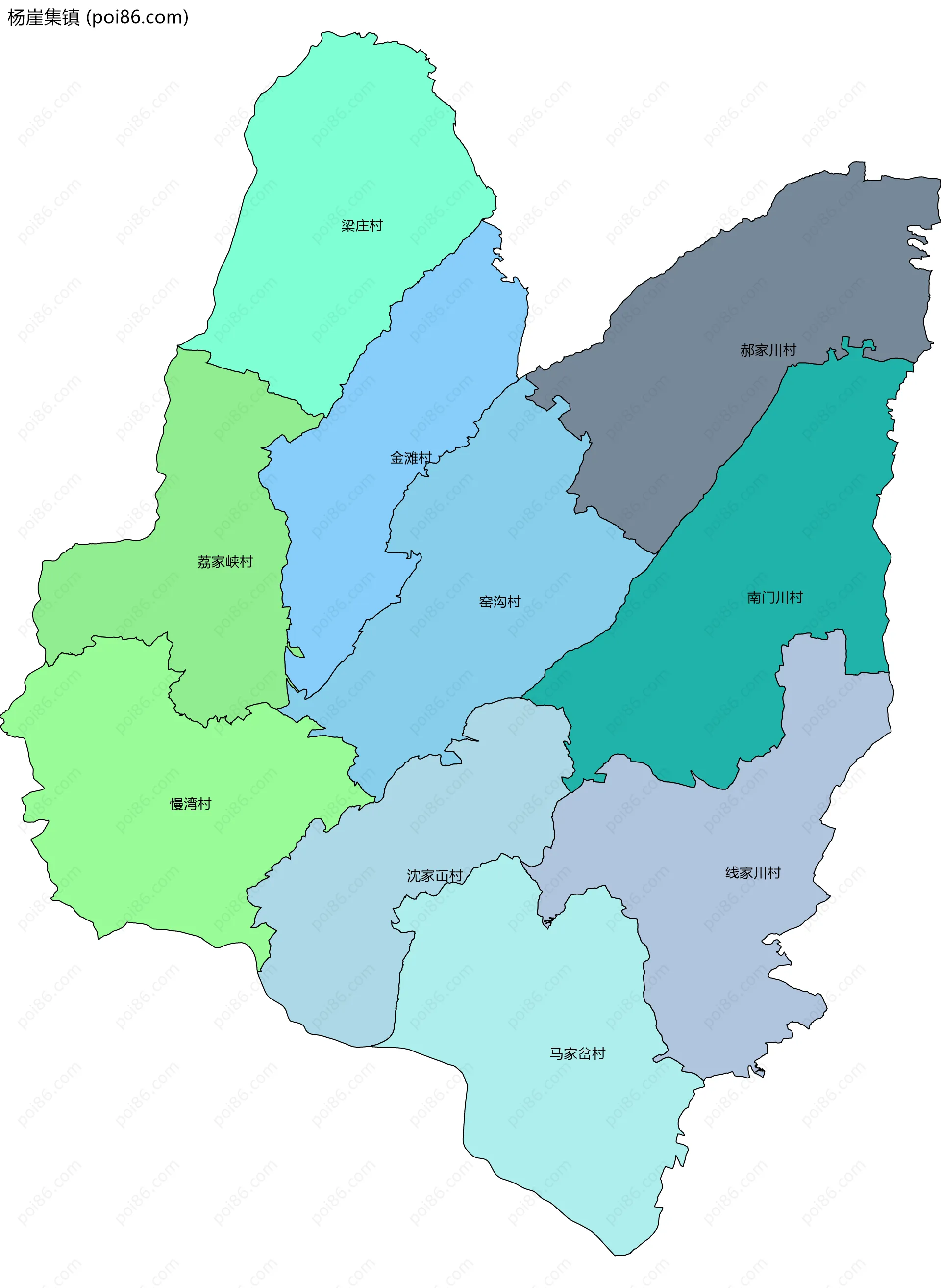 杨崖集镇边界地图(五级行政区划)
