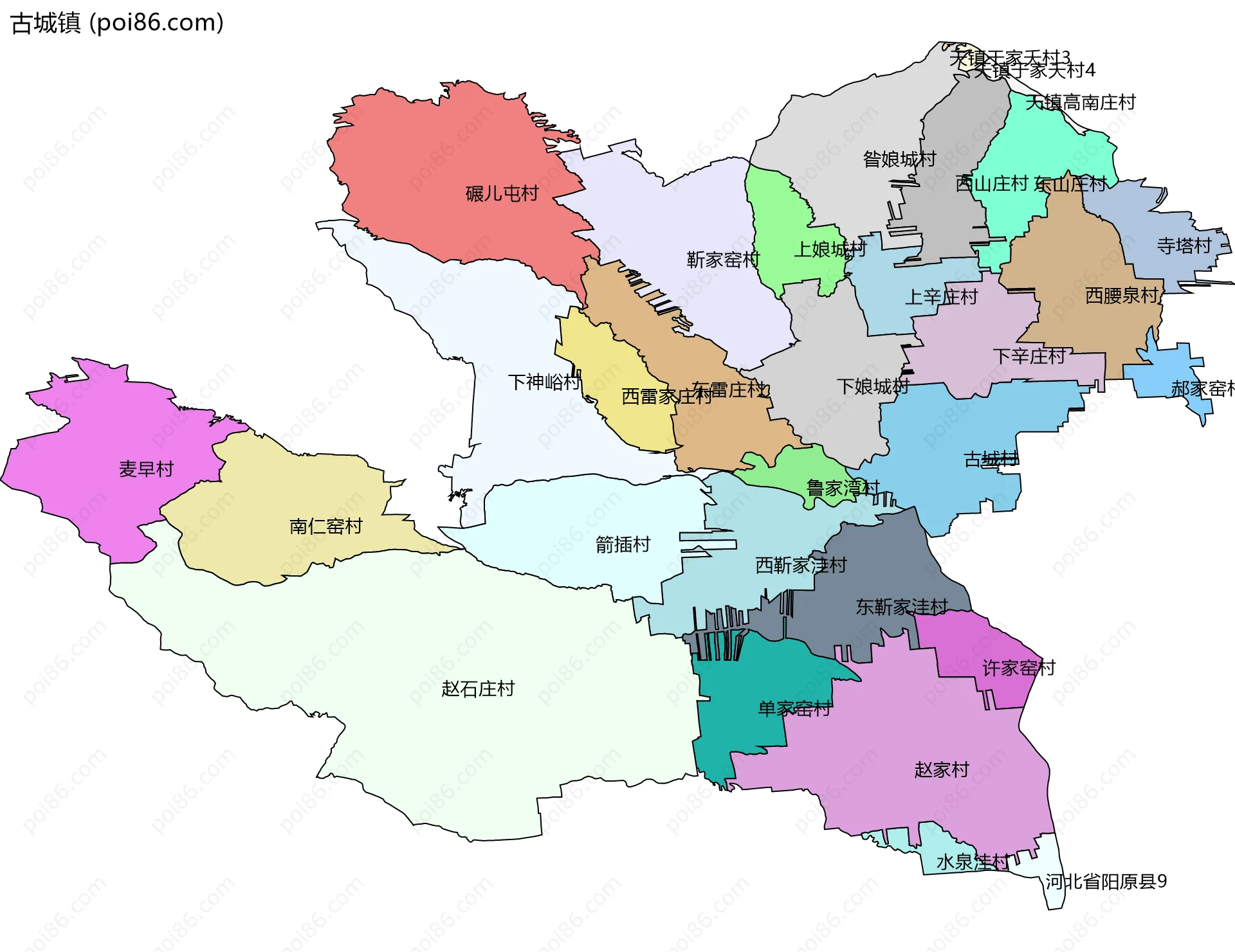 古城镇边界地图(五级行政区划)