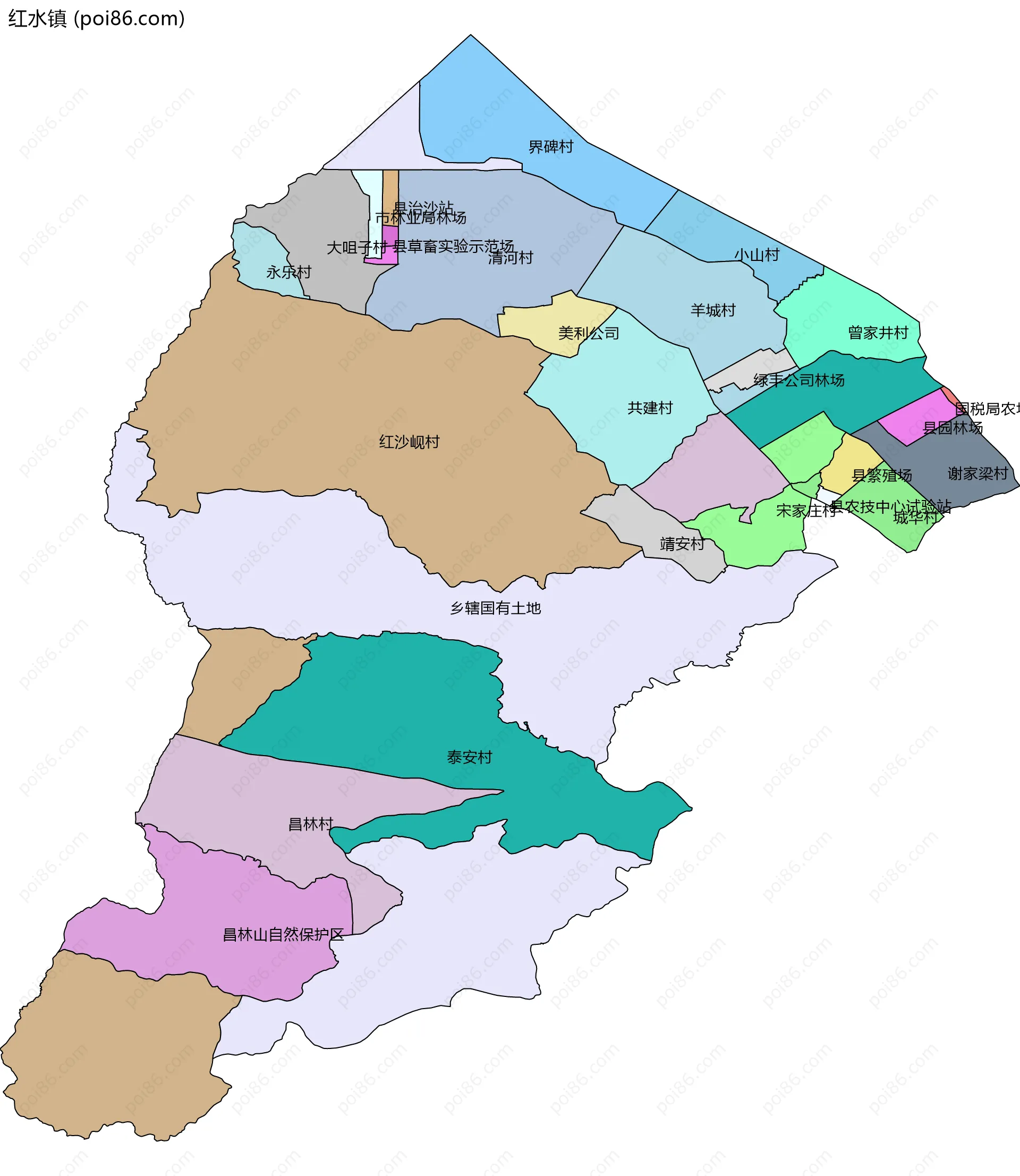 红水镇边界地图(五级行政区划)