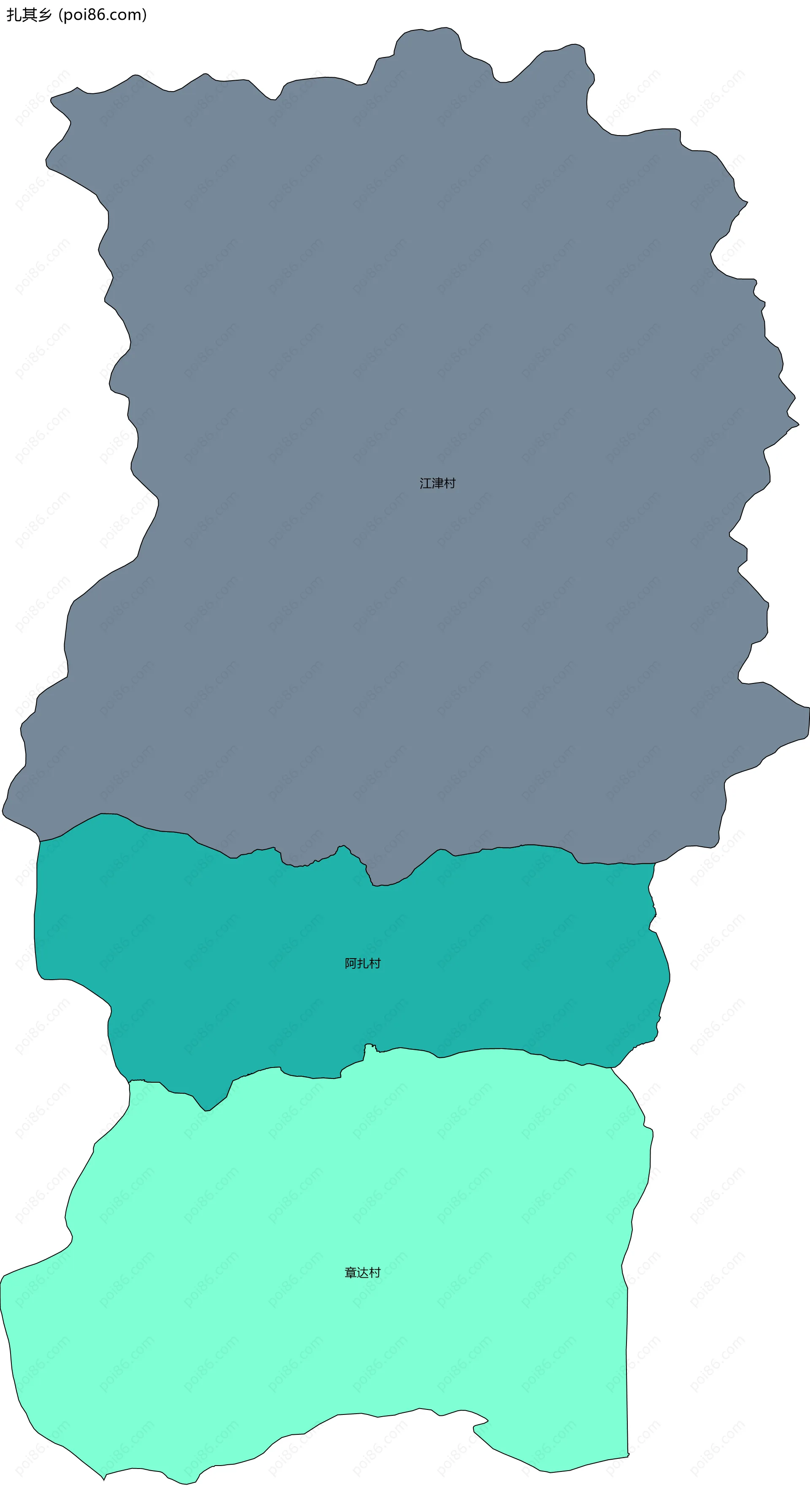 扎其乡边界地图(五级行政区划)