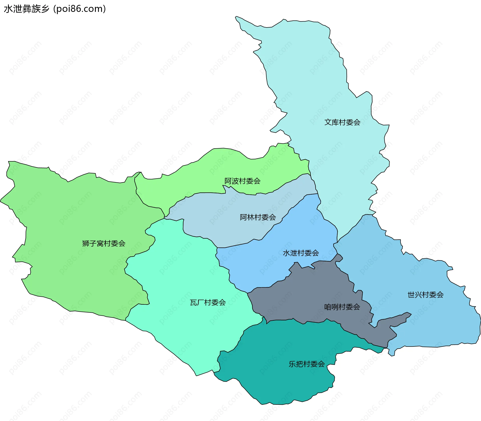 水泄彝族乡边界地图(五级行政区划)