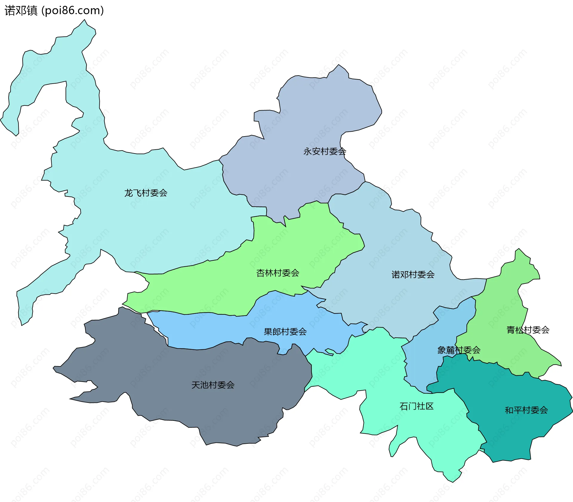 诺邓镇边界地图(五级行政区划)
