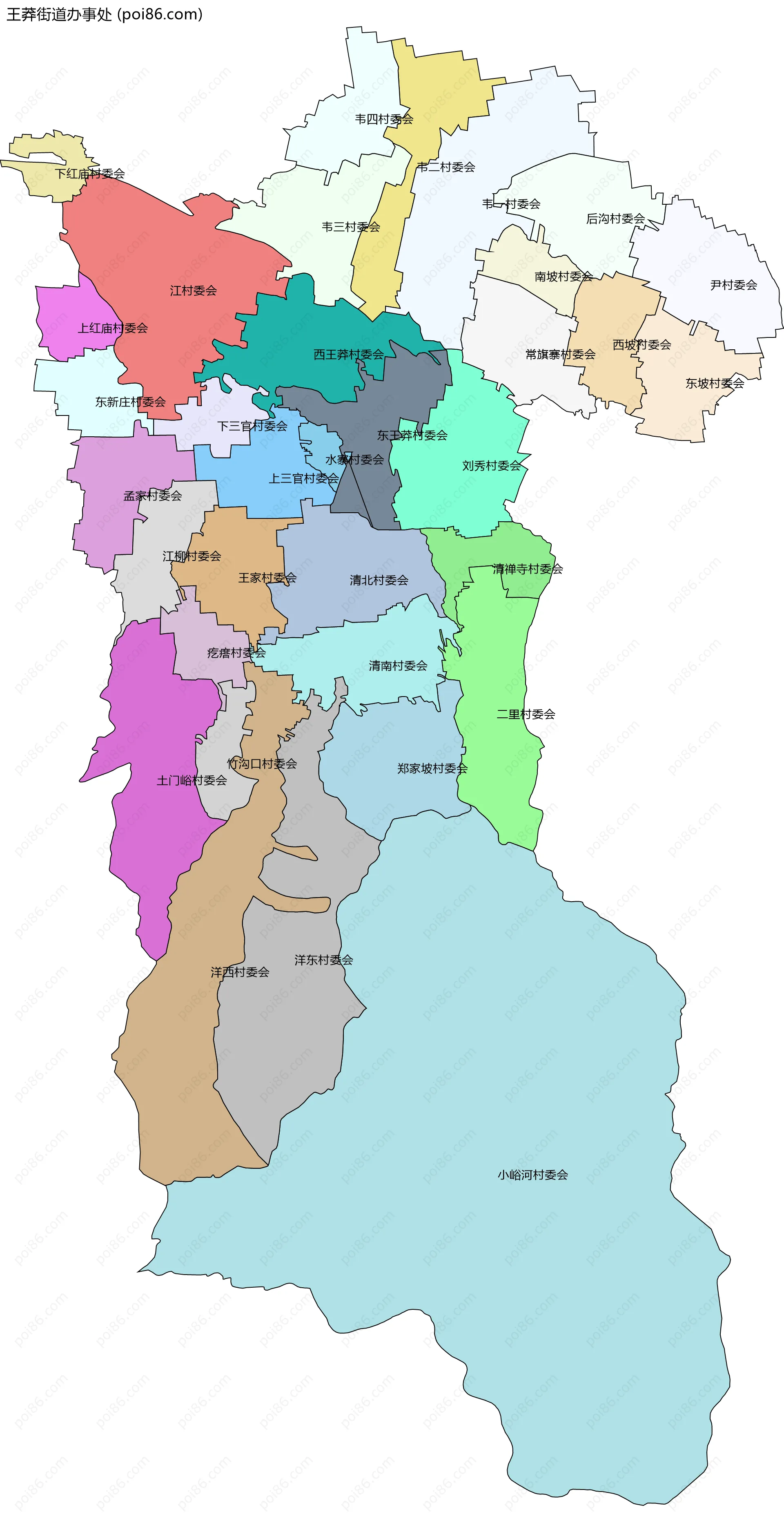 王莽街道办事处边界地图(五级行政区划)