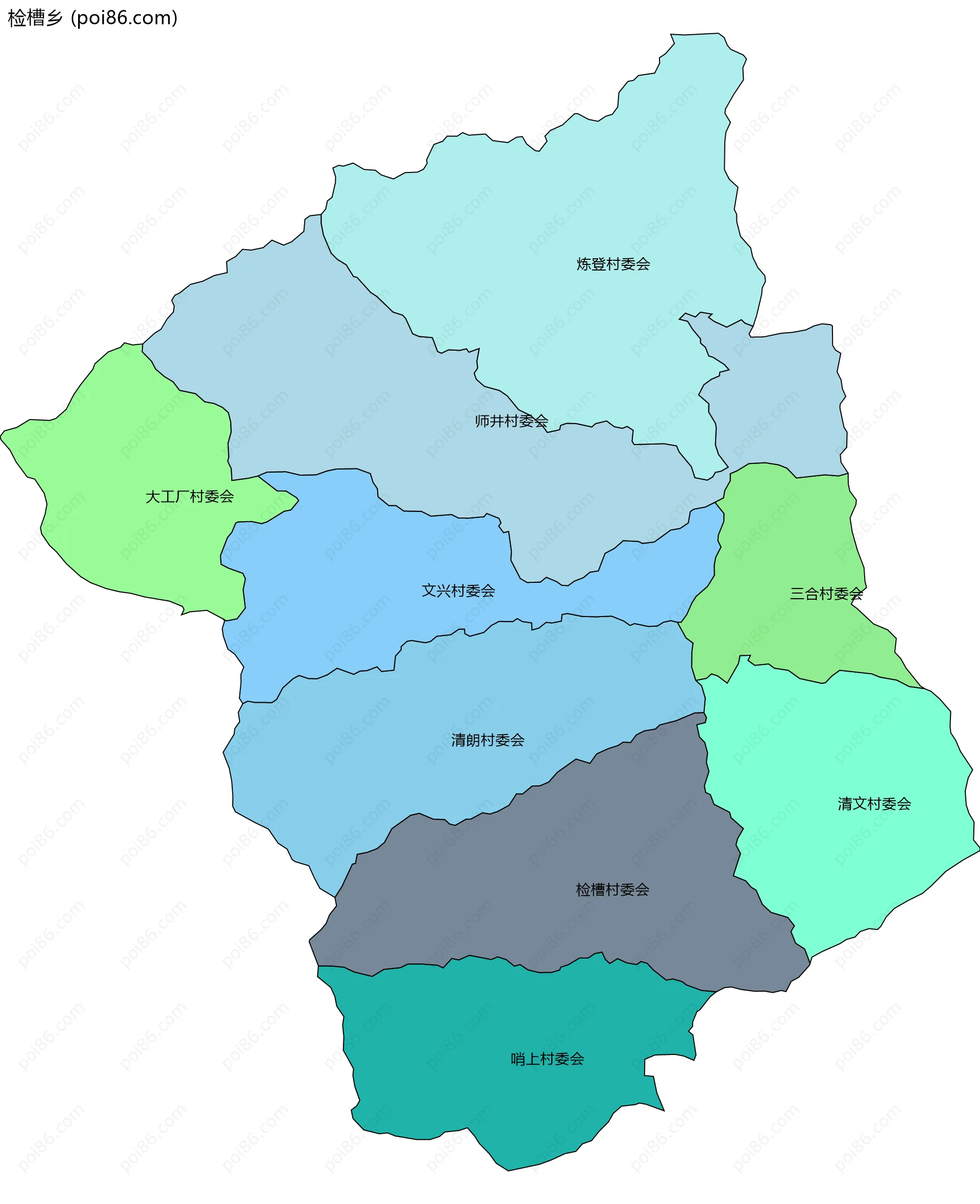 检槽乡边界地图(五级行政区划)