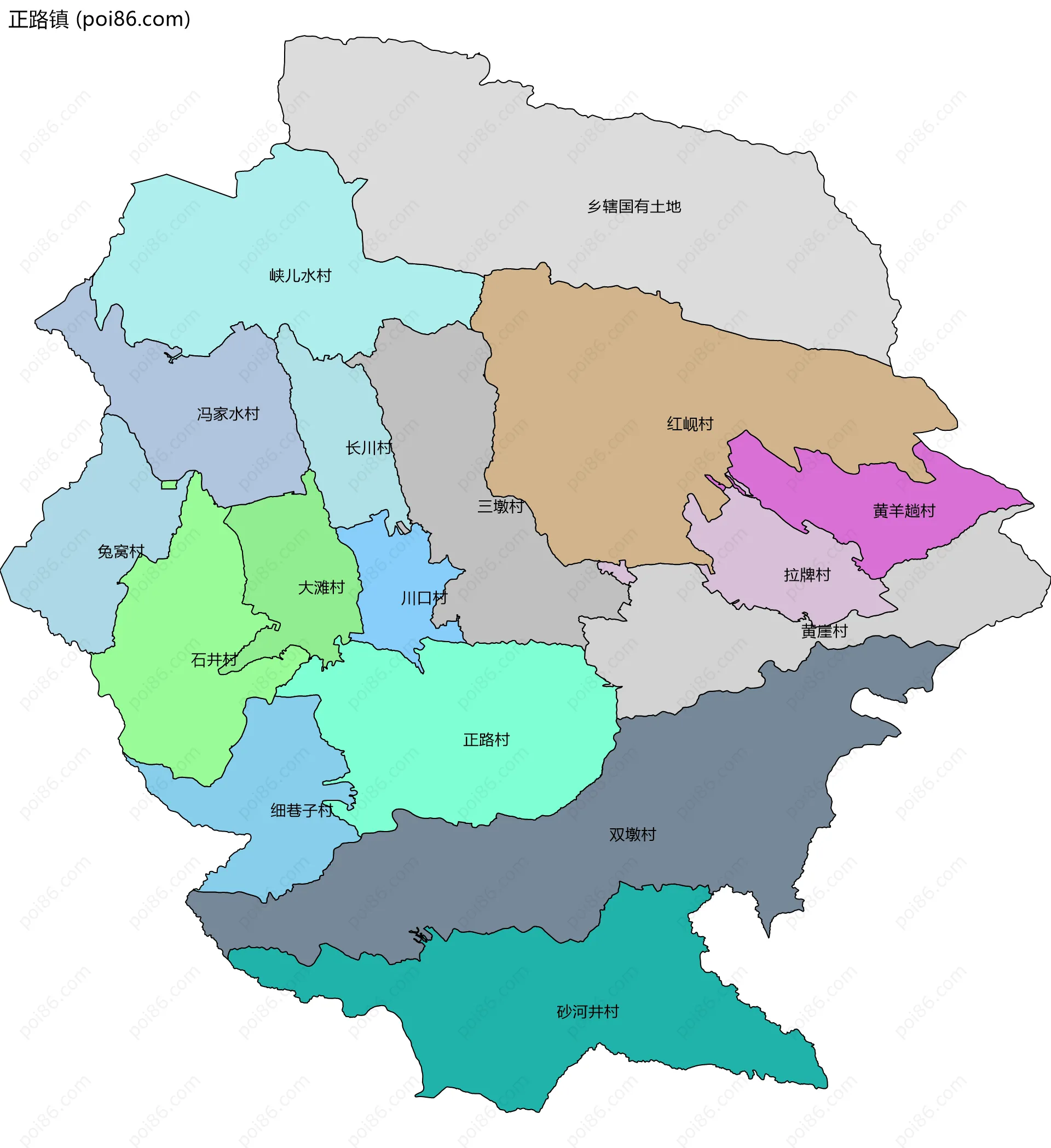 正路镇边界地图(五级行政区划)