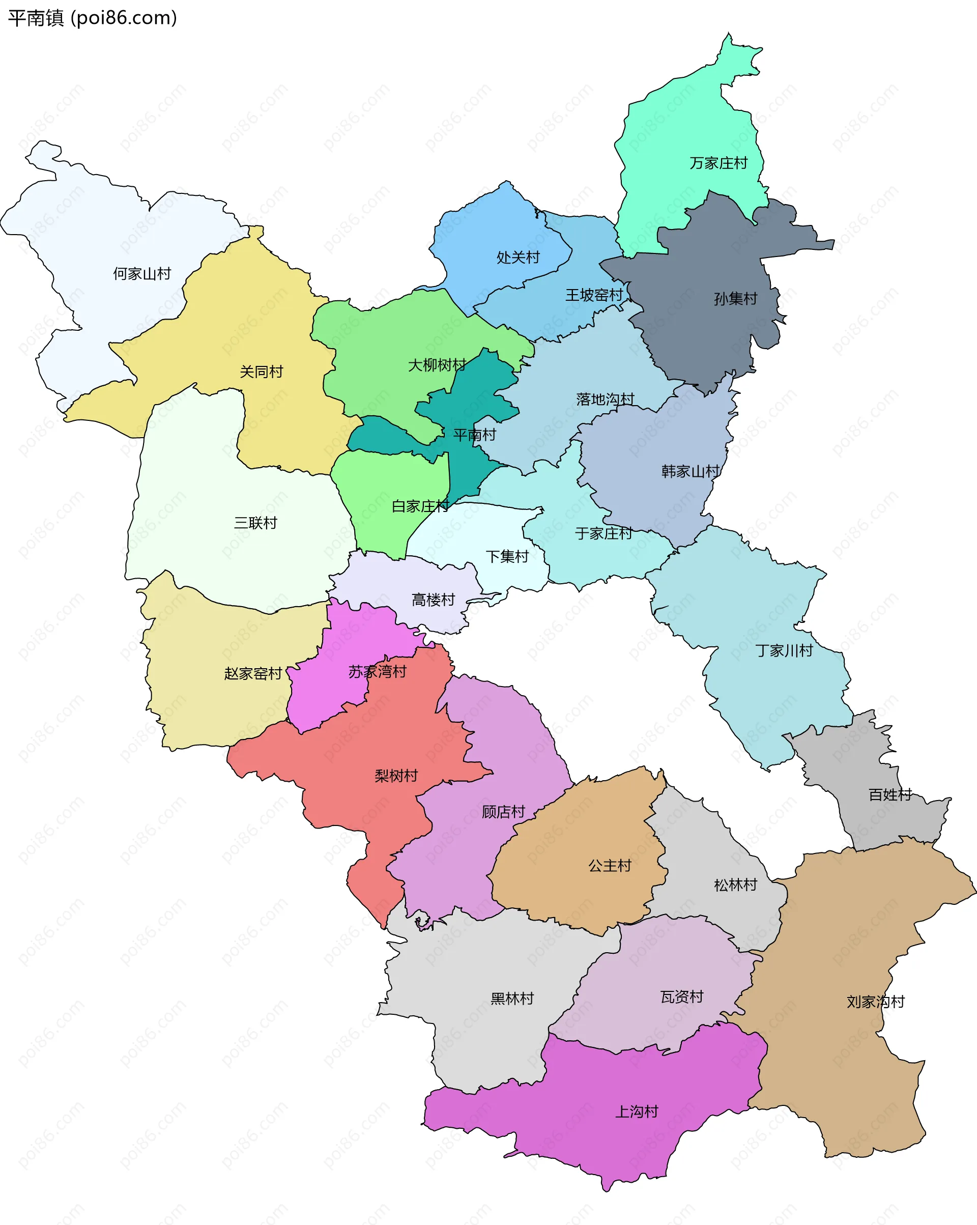 平南镇边界地图(五级行政区划)