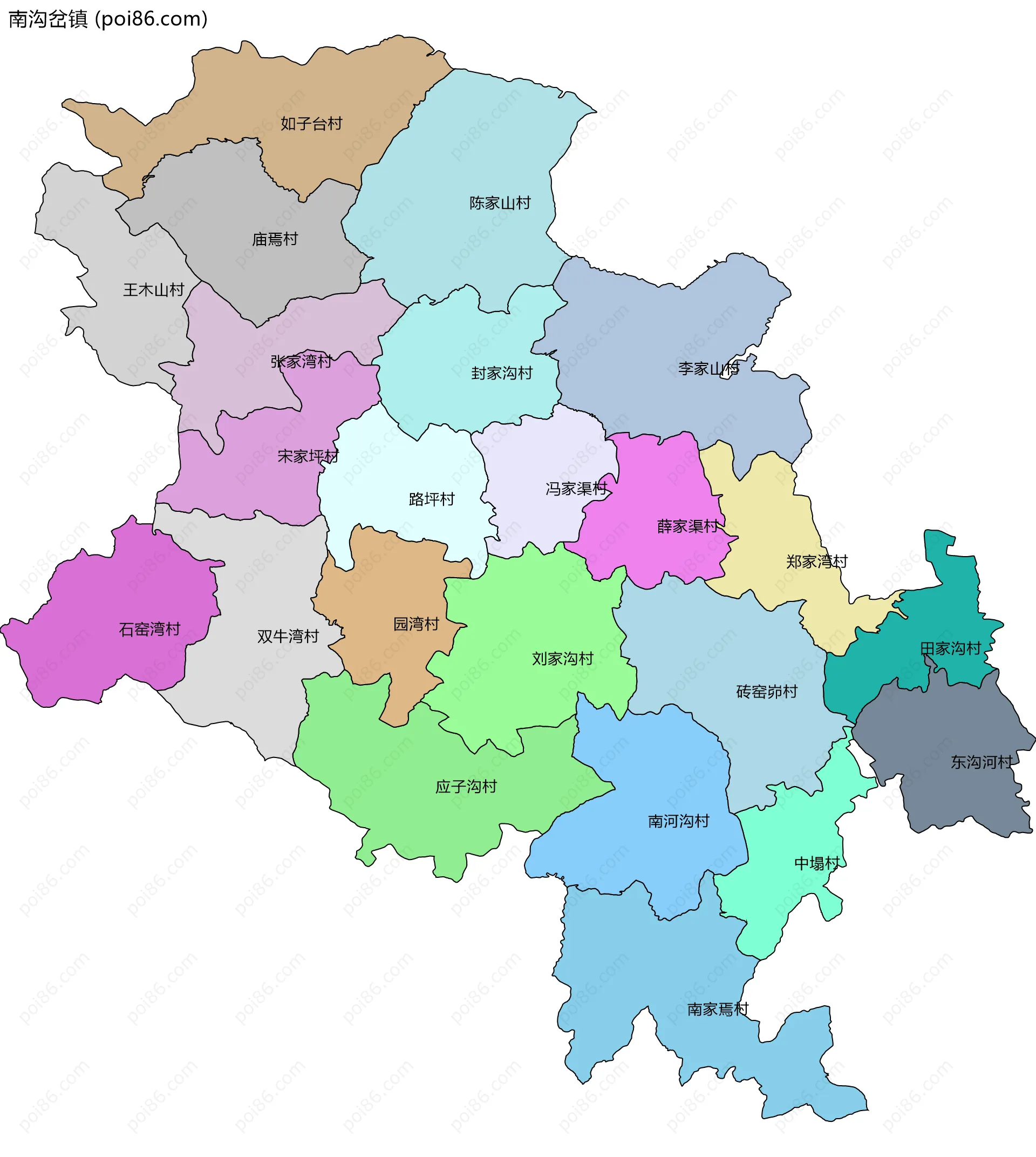 南沟岔镇边界地图(五级行政区划)