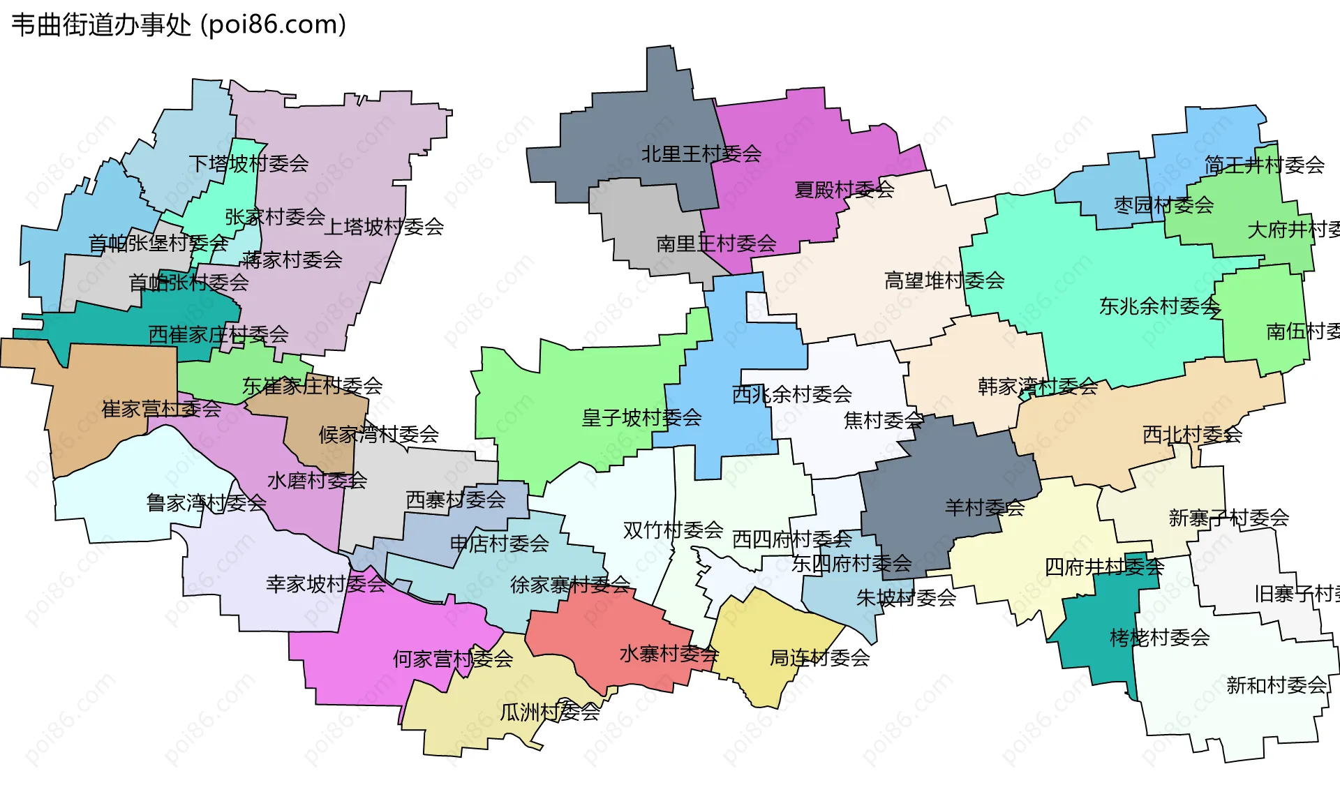 韦曲街道办事处边界地图(五级行政区划)