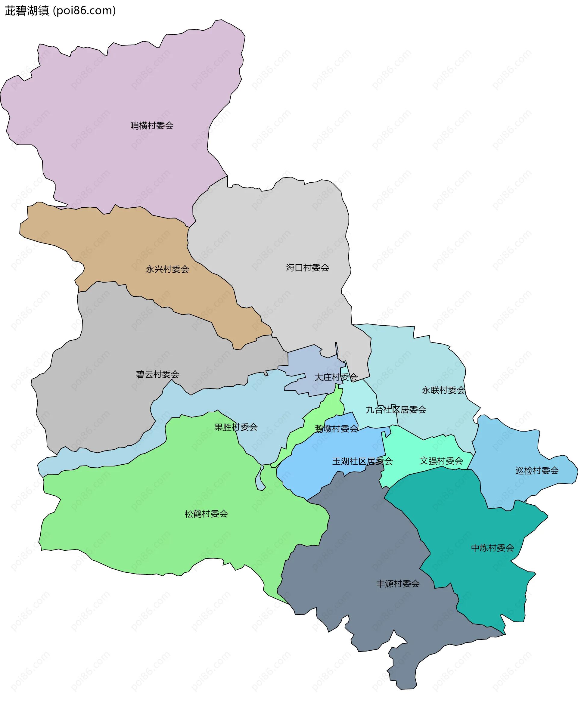 茈碧湖镇边界地图(五级行政区划)