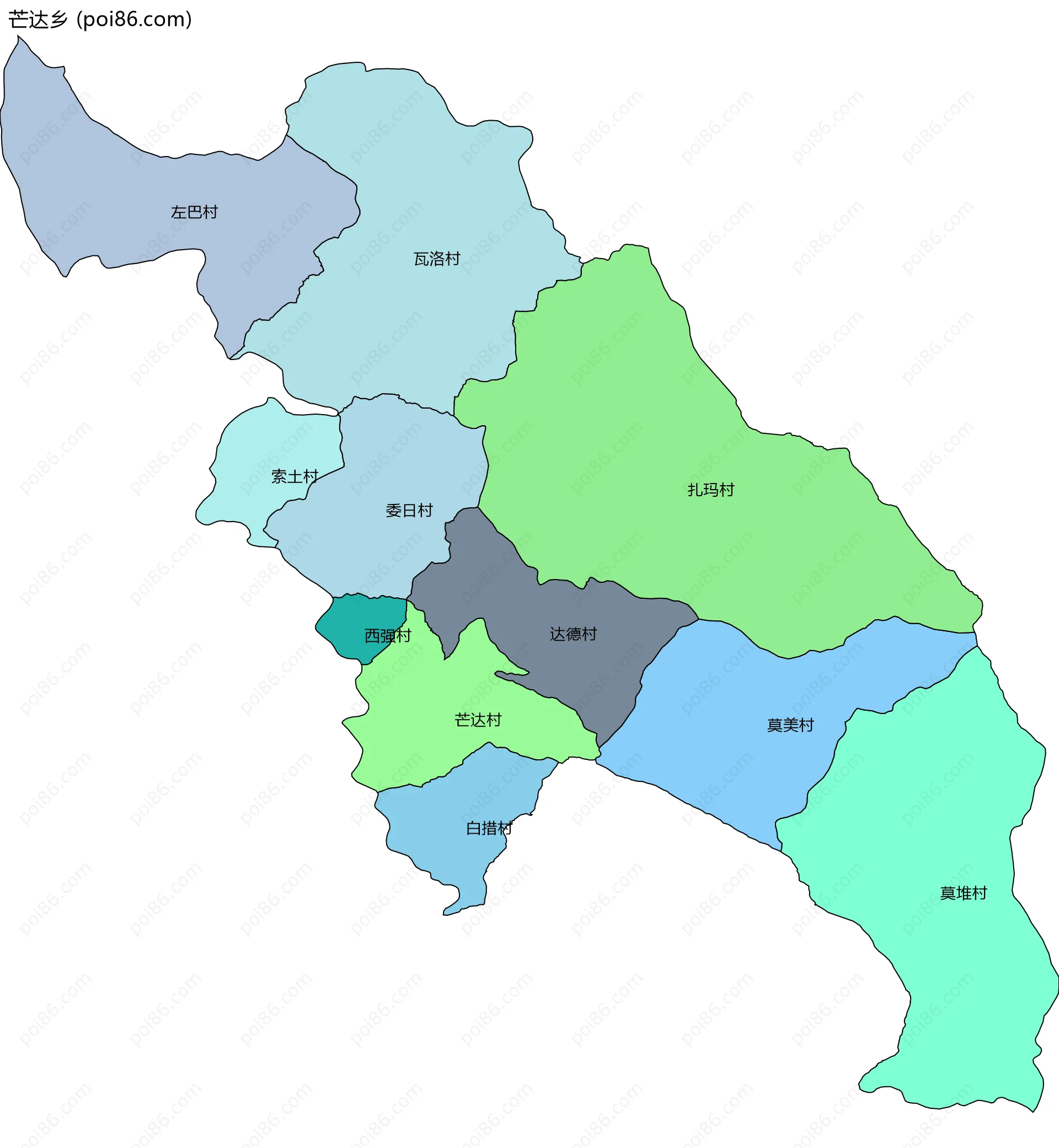芒达乡边界地图(五级行政区划)