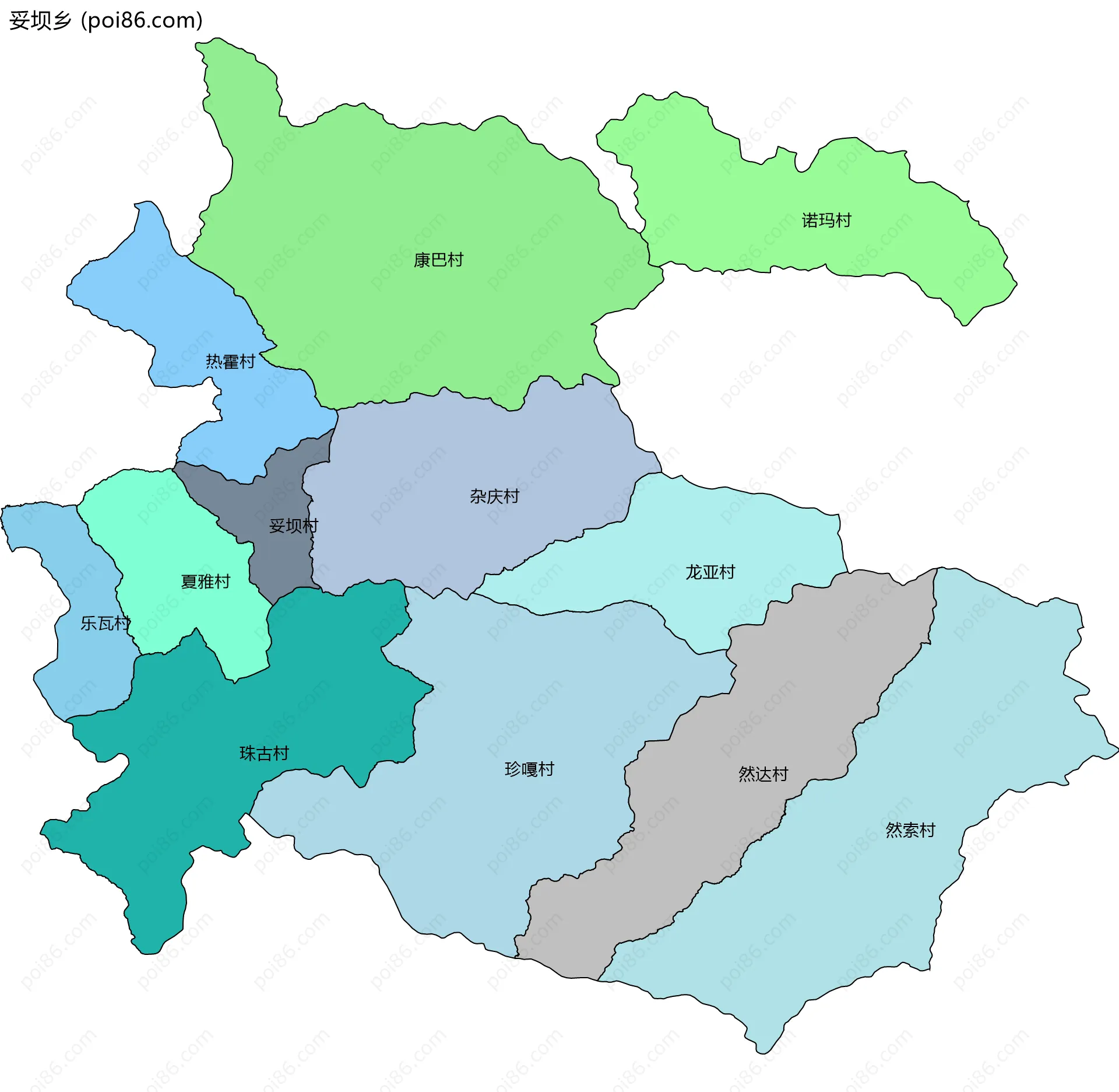 妥坝乡边界地图(五级行政区划)