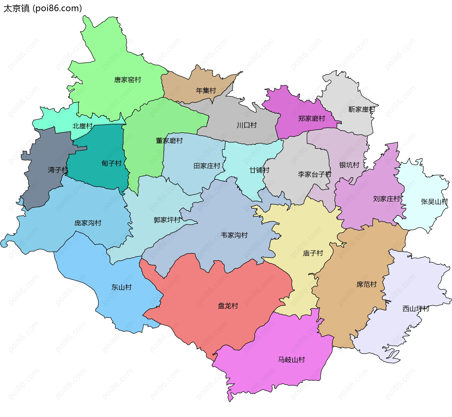 太京镇边界地图(五级行政区划)