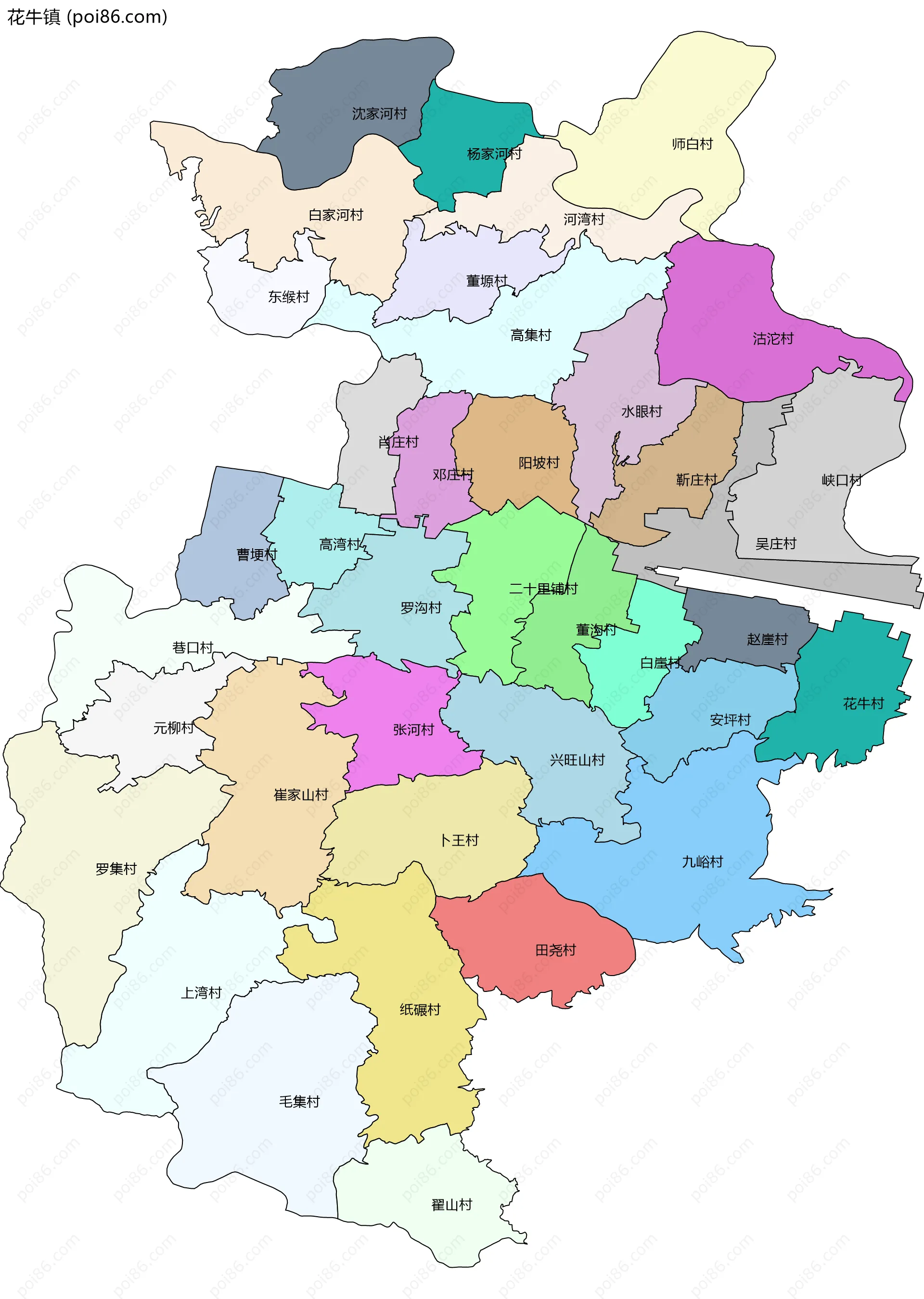 花牛镇边界地图(五级行政区划)