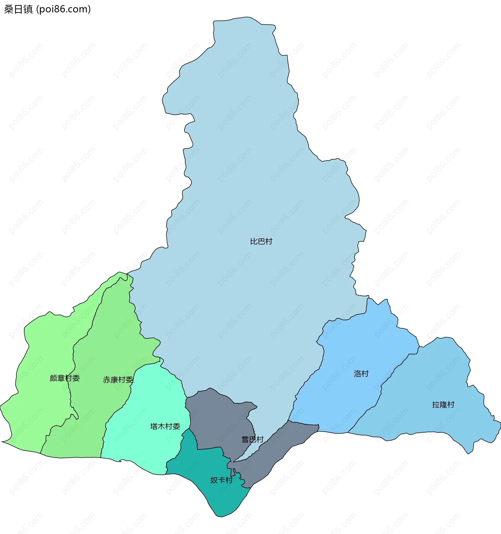 桑日镇边界地图(五级行政区划)