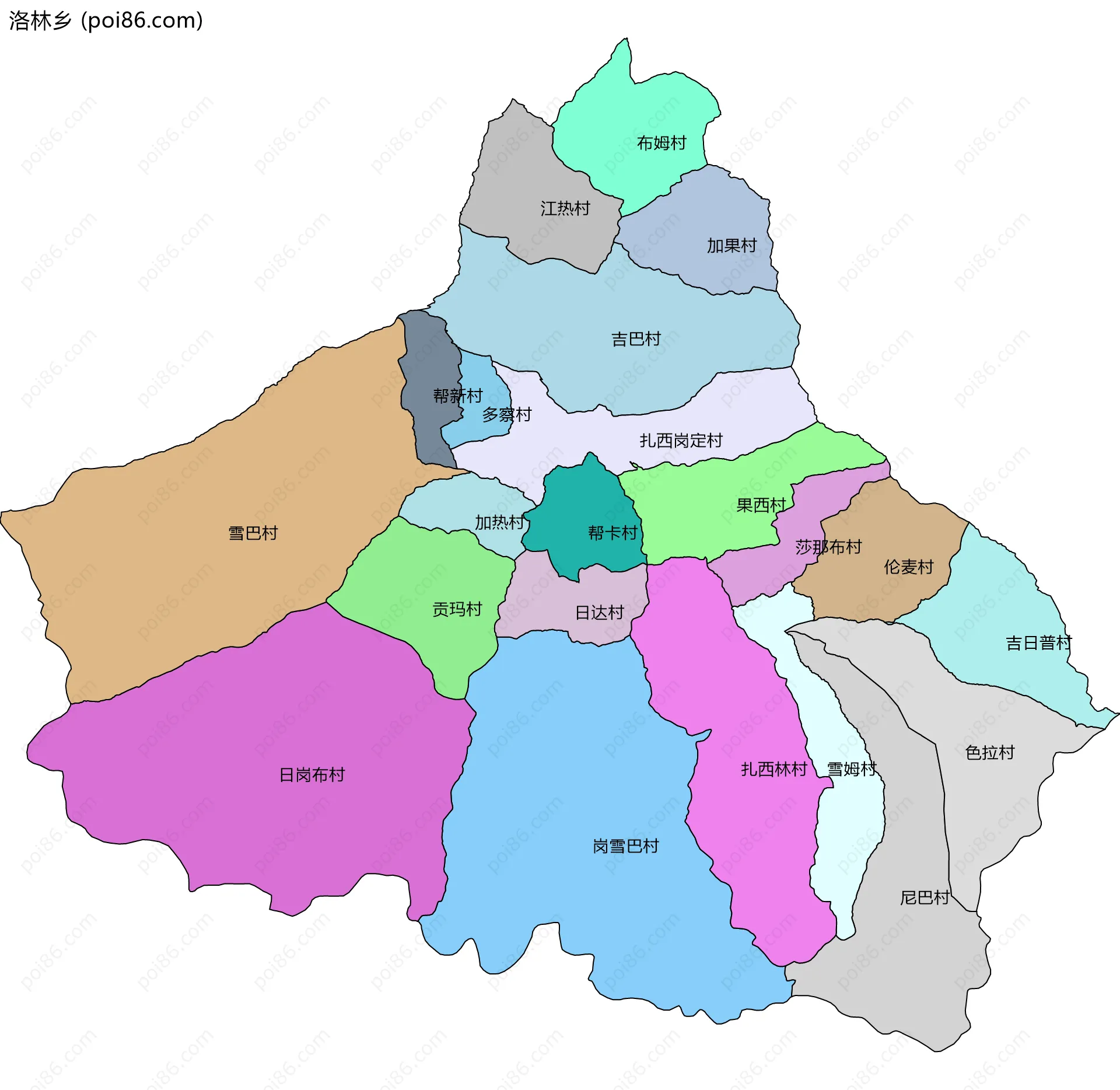 洛林乡边界地图(五级行政区划)