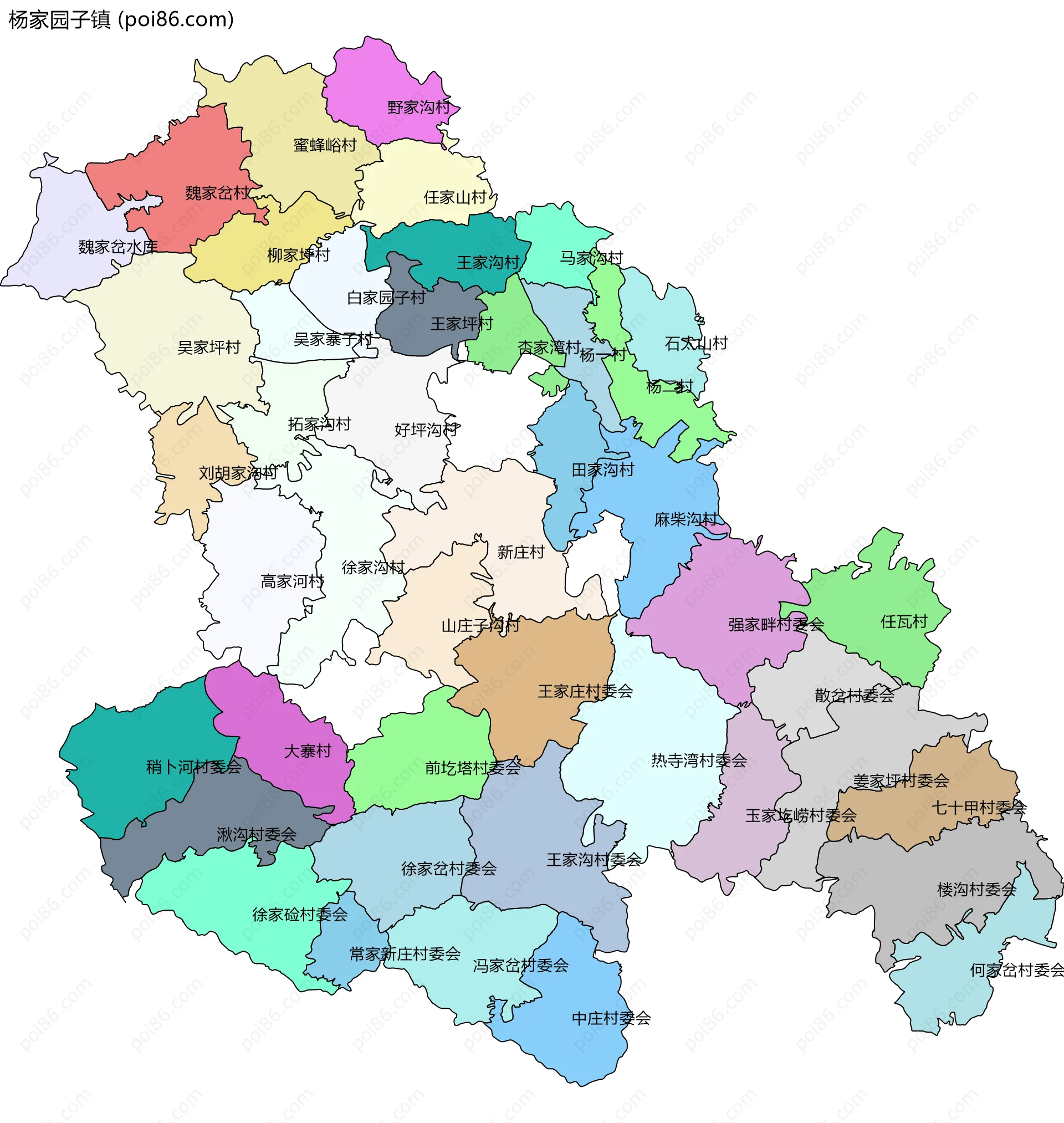 杨家园子镇边界地图(五级行政区划)