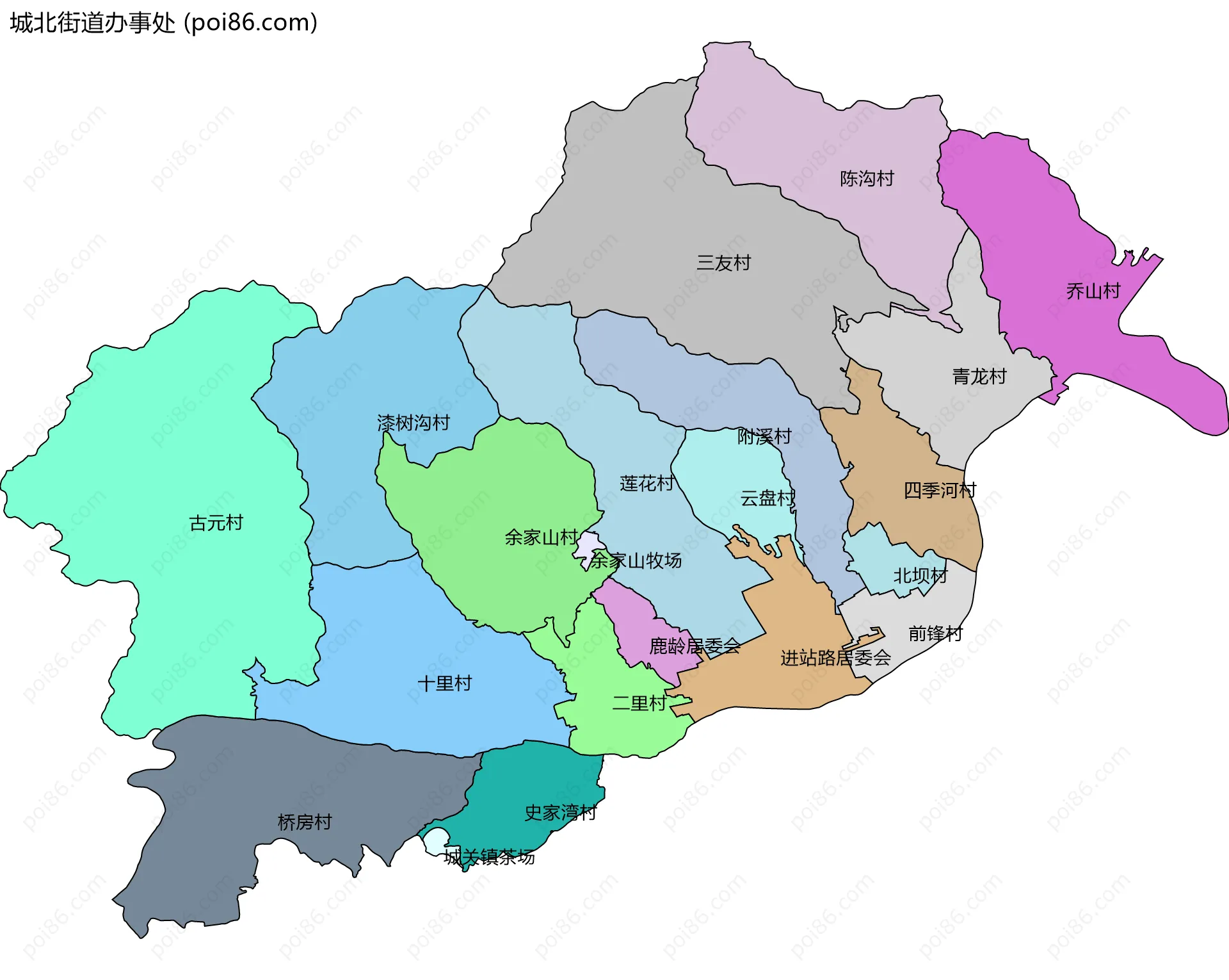 城北街道办事处边界地图(五级行政区划)